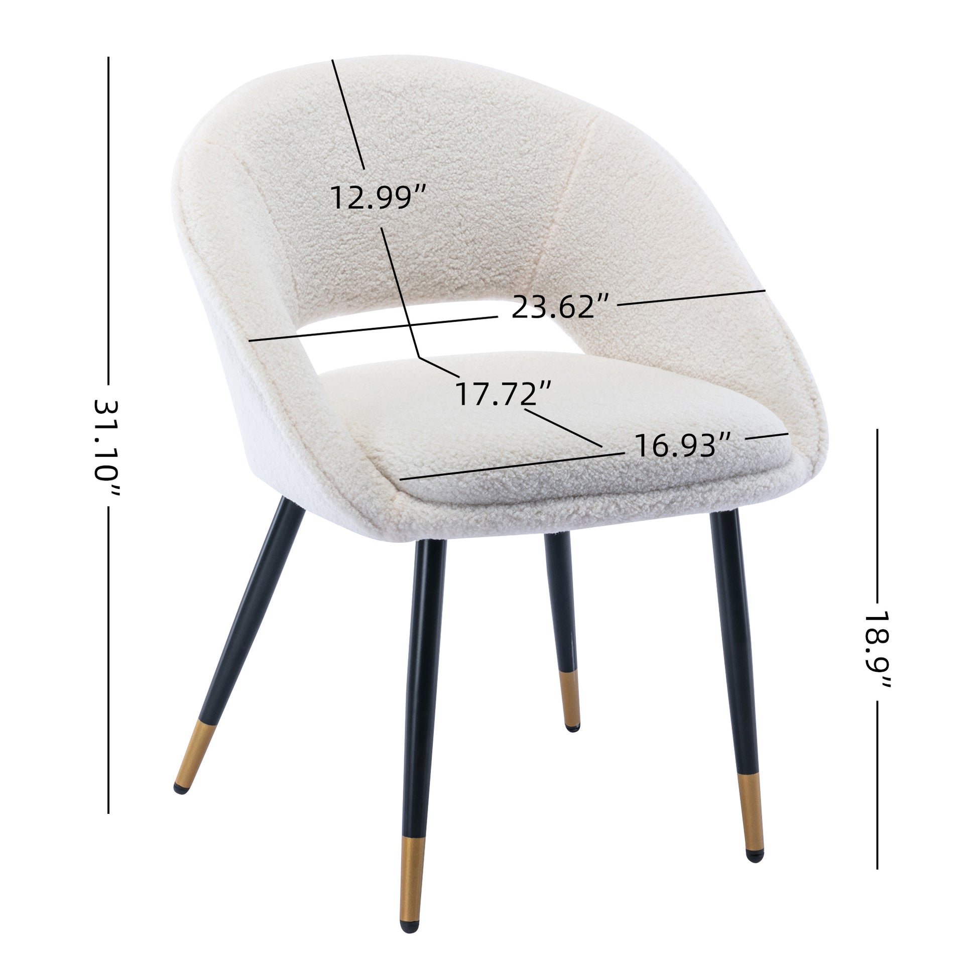 Hengming Dining Chairs, Modern Dining Room Chair Accent Chair With Metal Legs For Living Room White Wool