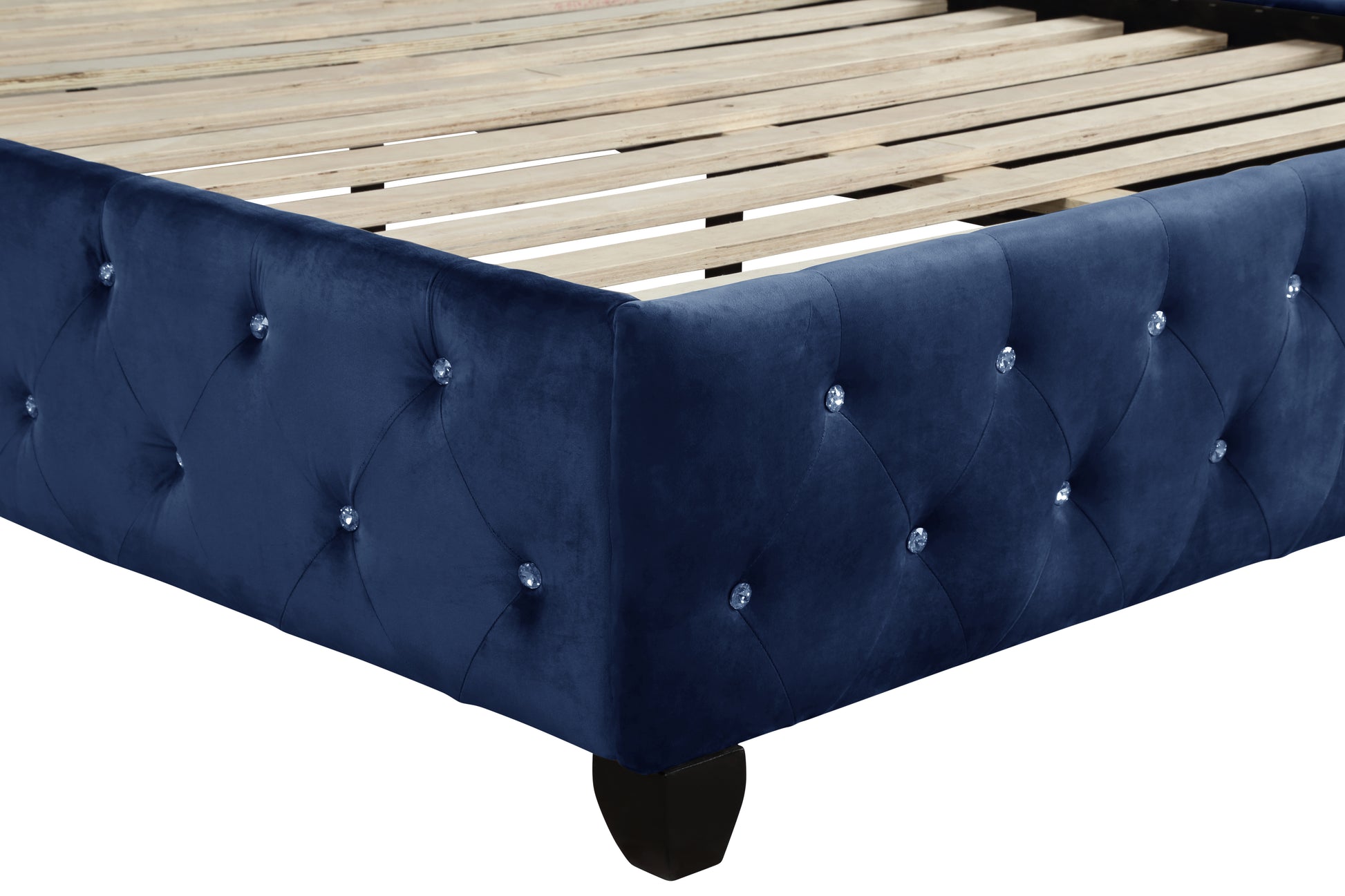 Sophia Modern Style Crystal Tufted Full 4 Piece Includes: Full Size Bed, Nightstand, Dresser, And Mirror Velvet Fabric Upholstery Bedroom Set Made With Wood In Blue Box Spring Not Required Full Blue Wood 4 Piece Set Bedroom Modern Acacia Upholstered