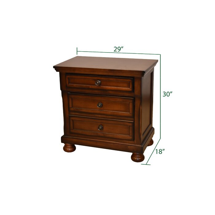 Baltimore Wood Nightstand With Hidden Jewelry Drawer In Dark Walnut Walnut 3 Drawers Bedroom Transitional Wood