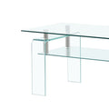 Tempered Clear Glass Coffee Table, Modern Glass Coffee Table For Living Room, 2 Tier Storage Center Coffee Table Transparent Glass