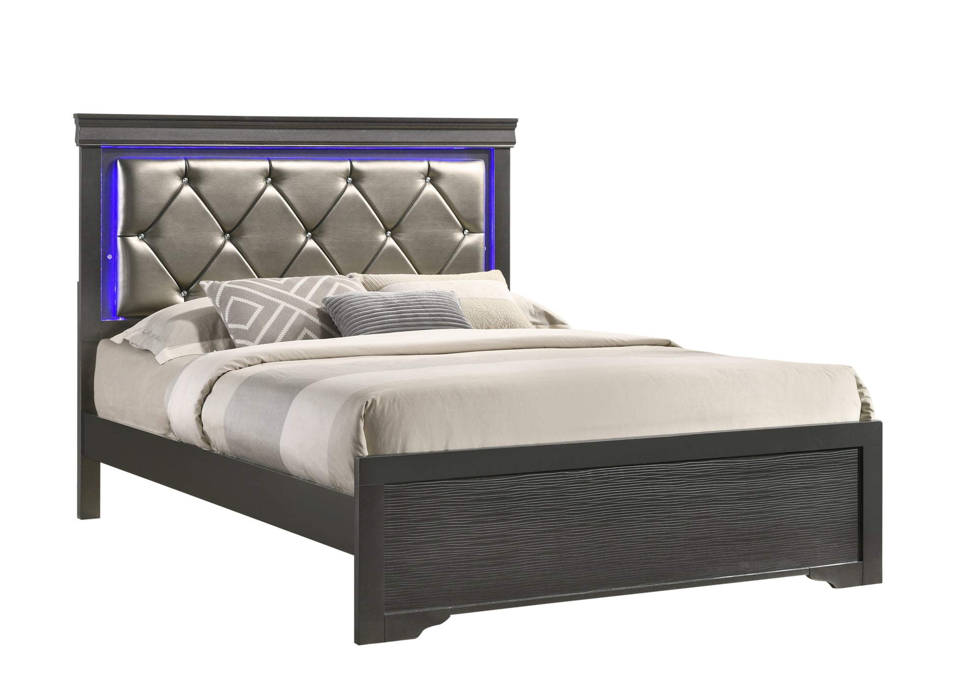 Modern Brooklyn Twin Size Led Bed Made With Wood In Gray Box Spring Required Twin Gray Wood Bedroom Modern Acacia Upholstered Polyester Wood