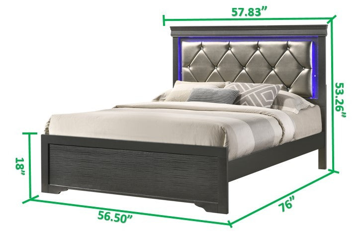 Modern Brooklyn Full Size Led Bed Made With Wood In Gray Box Spring Required Full Gray Wood Bedroom Modern Acacia Upholstered Polyester Wood