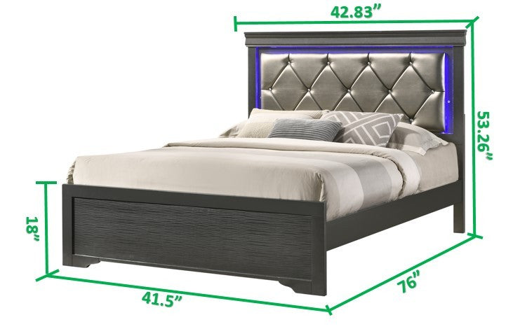 Modern Brooklyn Twin Size Led Bed Made With Wood In Gray Box Spring Required Twin Gray Wood Bedroom Modern Acacia Upholstered Polyester Wood