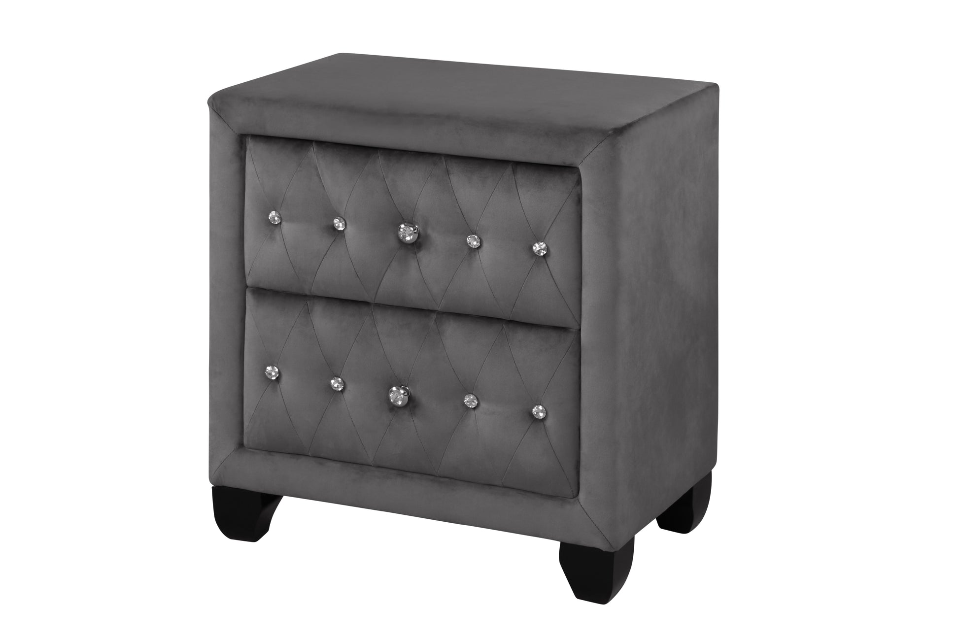 Modern Style Crystal Tufted King 4 Piece Includes: King Size Bed, Nightstand, Vanity Set Velvet Fabric Upholstery Vanity Bedroom Set Made With Wood In Gray Box Spring Not Required King Gray Wood 4 Piece Set Bedroom Contemporary,Modern Acacia Upholstered