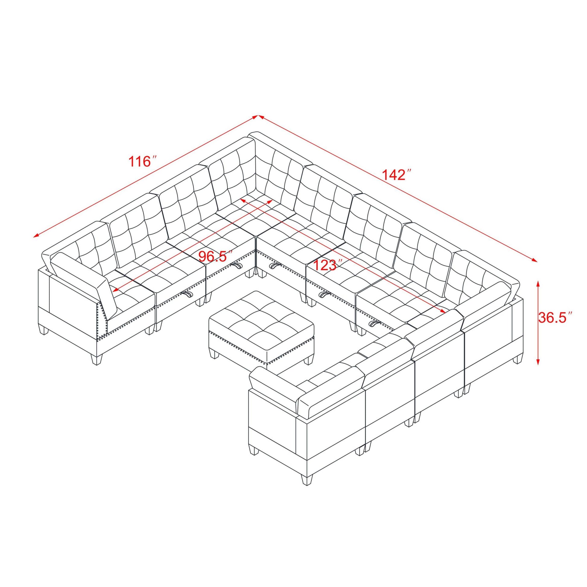 U Shape Modular Sectional Sofa,Diy Combination,Includes Seven Single Chair, Four Corner And One Ottoman,Navy Blue Navy Plywood Chenille