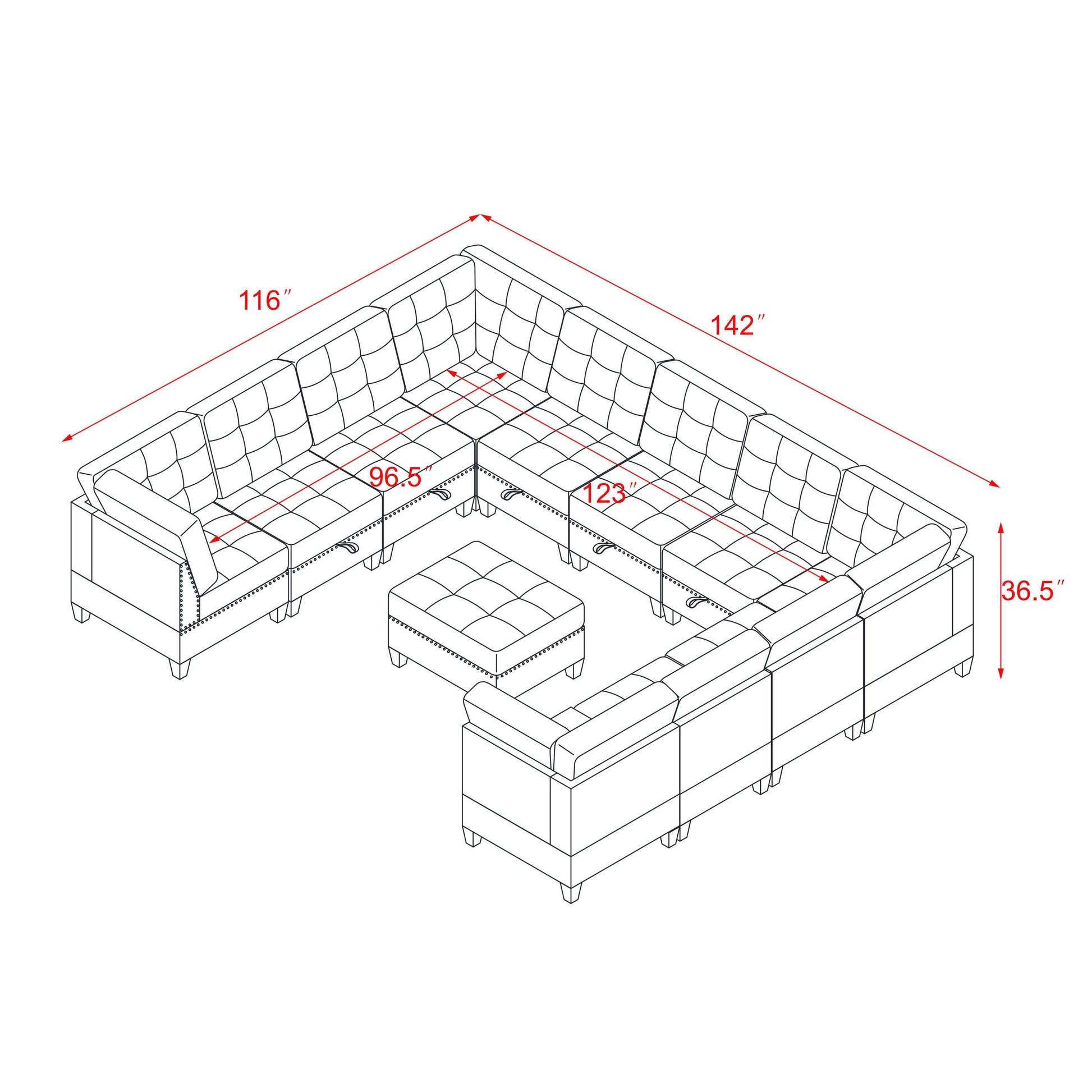 U Shape Modular Sectional Sofa,Diy Combination,Includes Seven Single Chair,Four Corner And One Ottoman,Black Velvet. Black Plywood Velvet