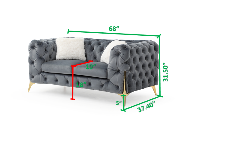 Moderno 3 Pc Tufted Living Room Set Finished With Velvet In Gray Gray Velvet Wood Primary Living Space Firm Tufted Back Contemporary,Modern Solid Wood Mdf Wood 6 Seat