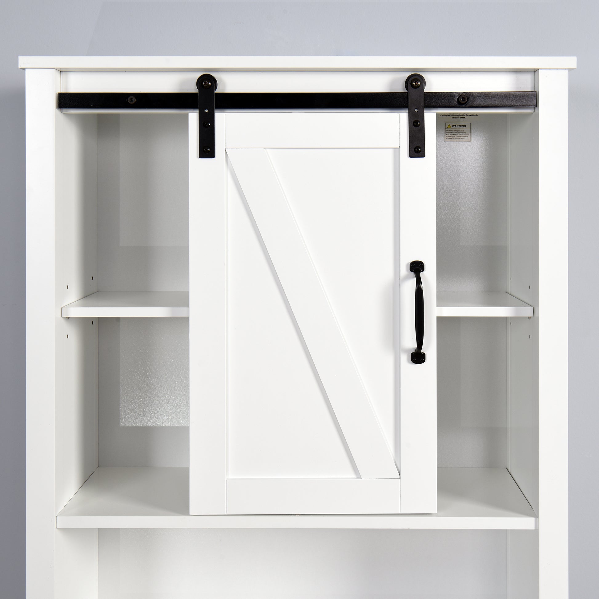 Over The Toilet Storage Cabinet, Space Saving Bathroom Cabinet, With Adjustable Shelves And A Barn Door 27.16 X 9.06 X 67 Inch White Mdf