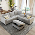 Orisfur. Sectional Corner Sofa L Shape Couch Space Saving With Storage Ottoman & Cup Holders Design For Large Space Dorm Apartment,Light Grey Light Grey Foam Velvet