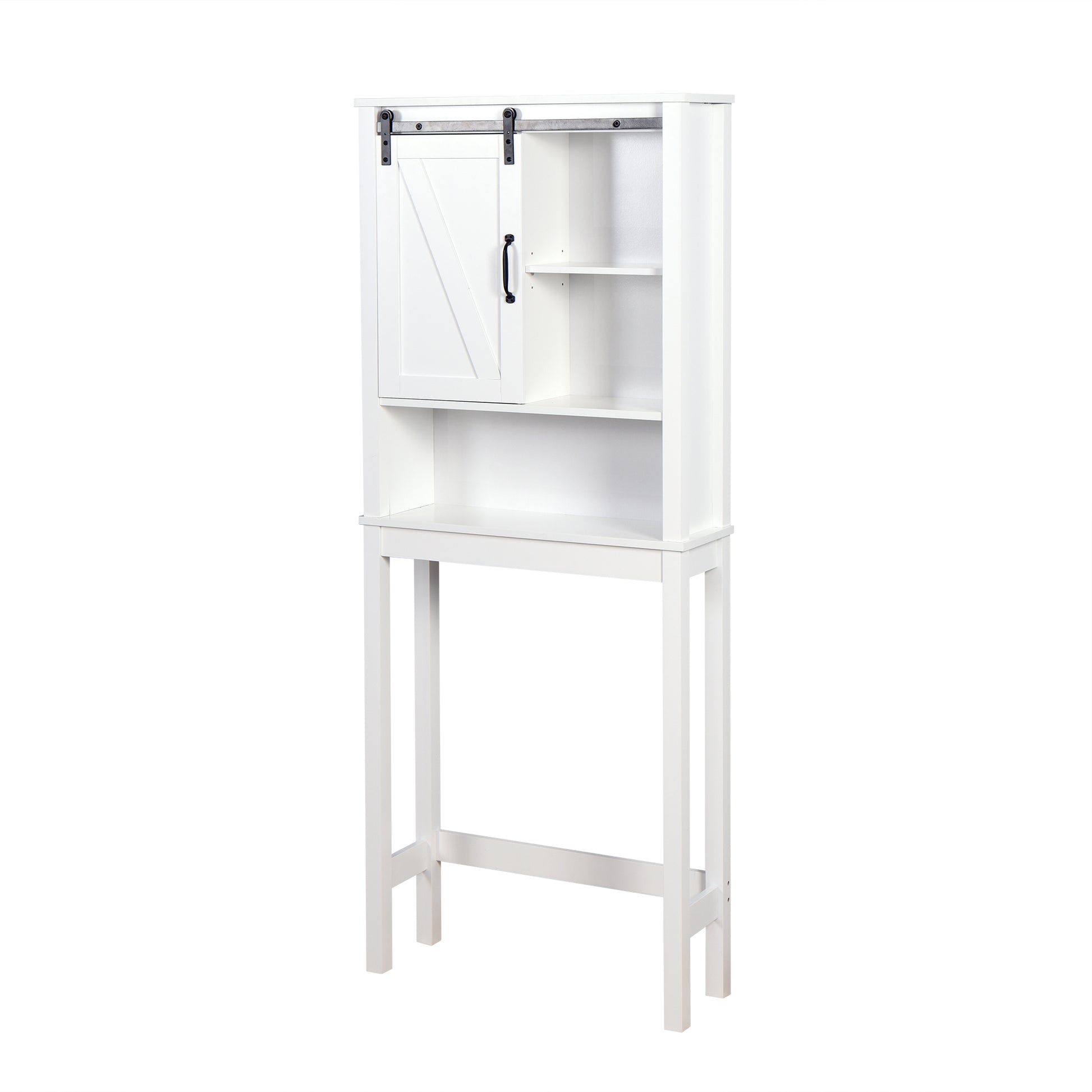 Over The Toilet Storage Cabinet, Space Saving Bathroom Cabinet, With Adjustable Shelves And A Barn Door 27.16 X 9.06 X 67 Inch White Mdf