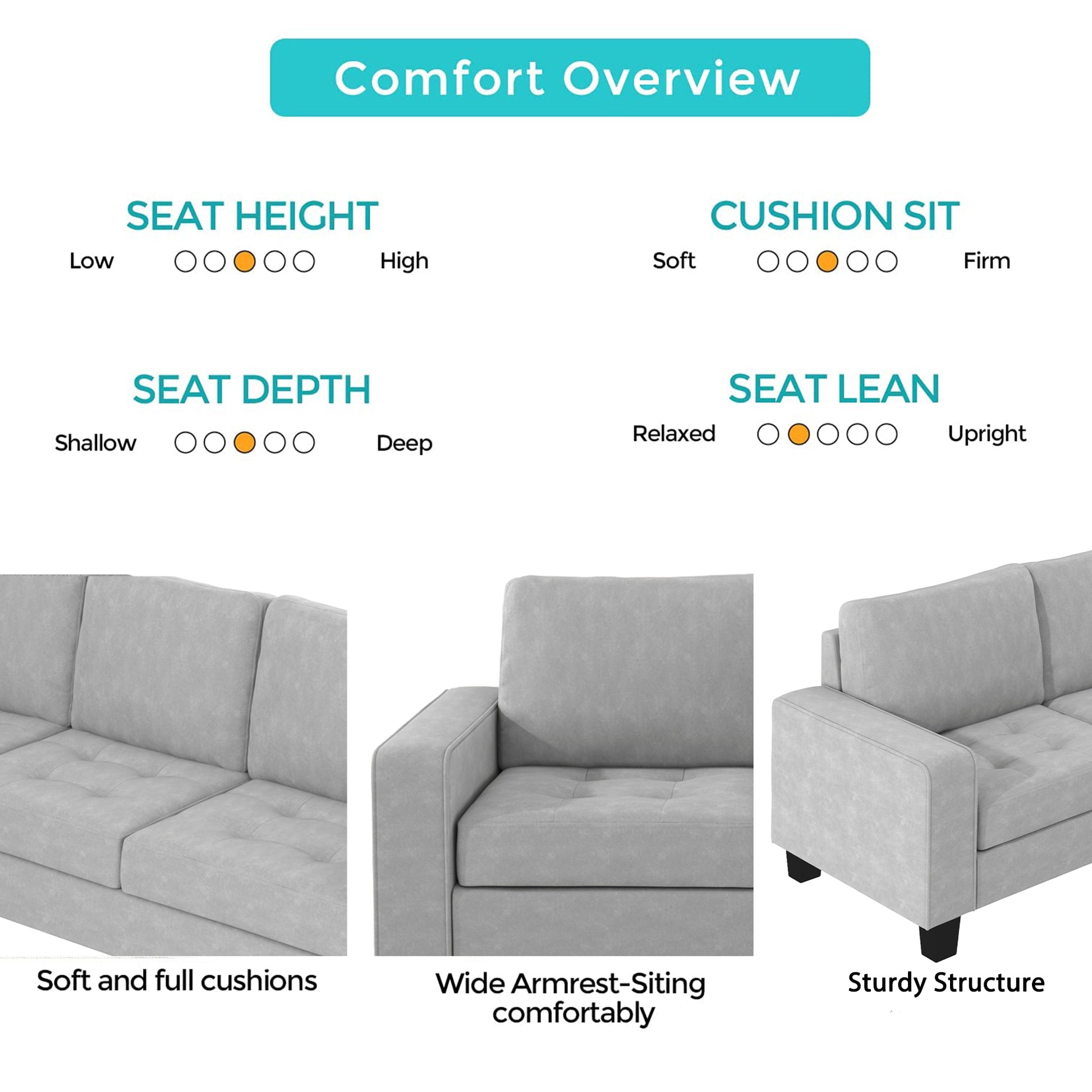 Orisfur. Sectional Corner Sofa L Shape Couch Space Saving With Storage Ottoman & Cup Holders Design For Large Space Dorm Apartment,Light Grey Light Grey Foam Velvet