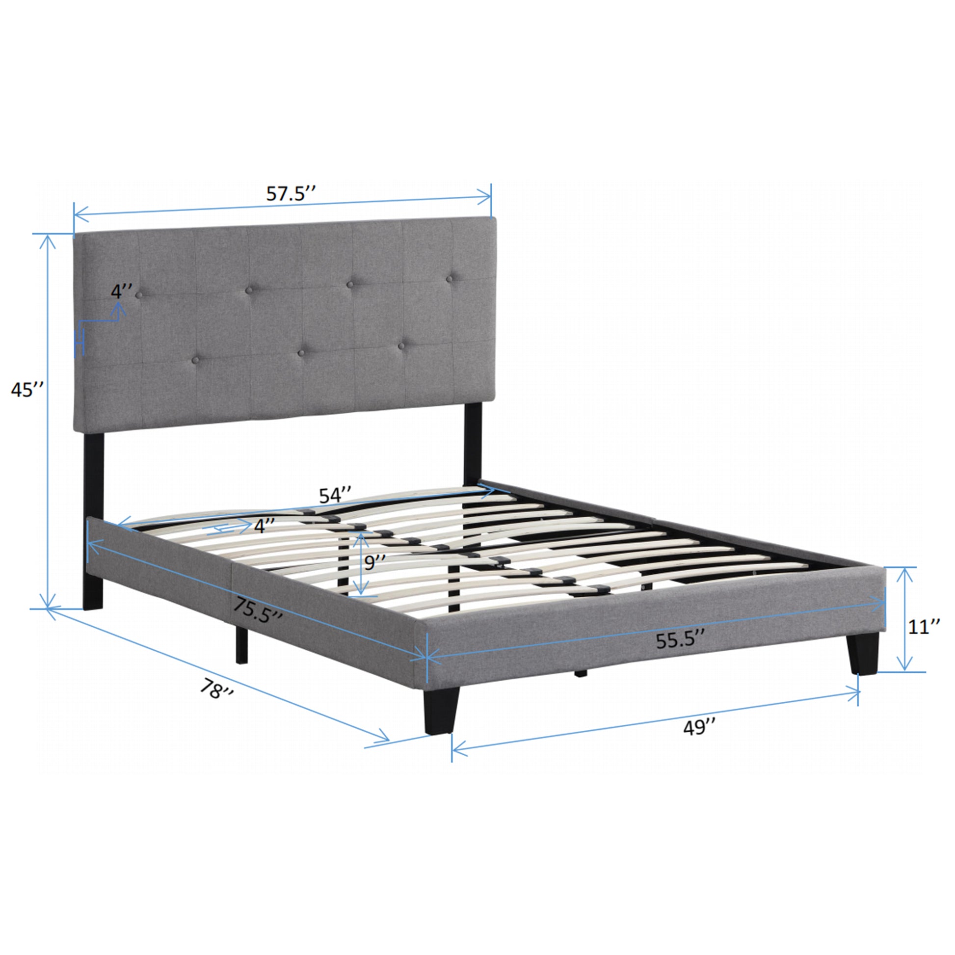 Full Size Upholstered Platform Bed Frame With Modern Button Tufted Linen Fabric Headboard, No Box Spring Needed, Wood Slat Support, Easy Assembly, Grey Gray Linen