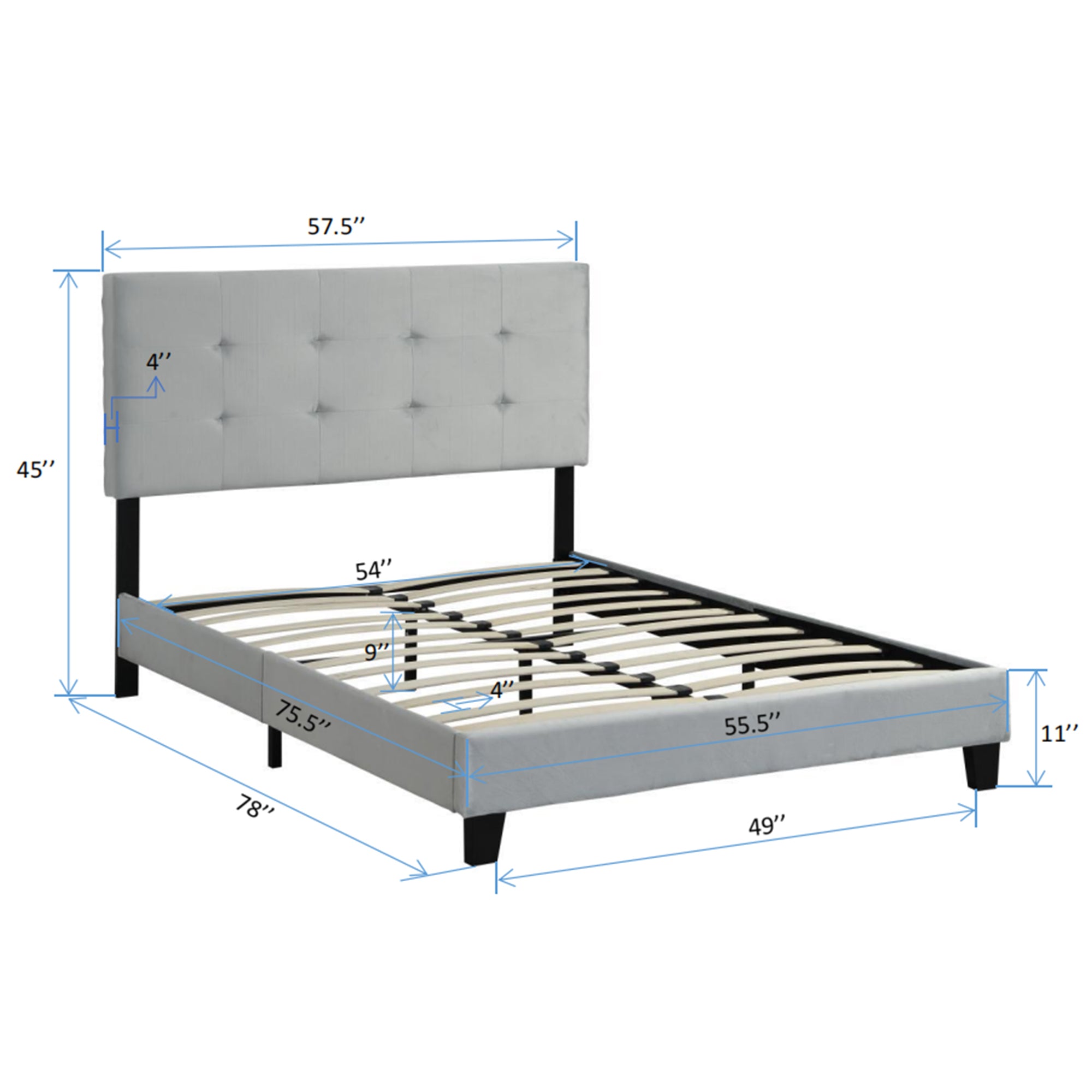 Full Size Upholstered Platform Bed Frame with pull gray-velvet