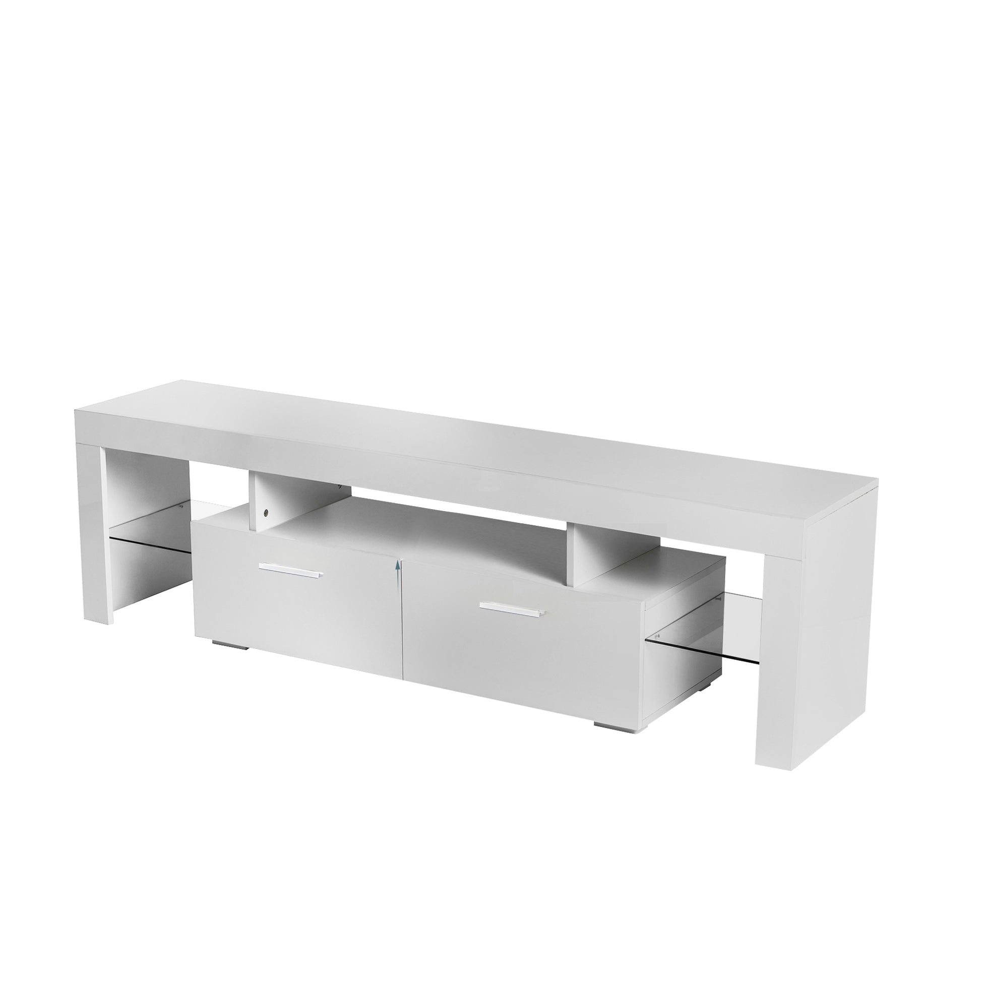 Fashiontvstandtvcabinet,Entertainmentcenter,Tvstationtv Console,Media Console,With Ledlight Belt,Light Belt Remote Control,Toughenedglassshelf,Metal Handle,Canbeplaced In The Living Room,Bedroom,White White Primary Living Space 60 69 Inches 60 69 Inches