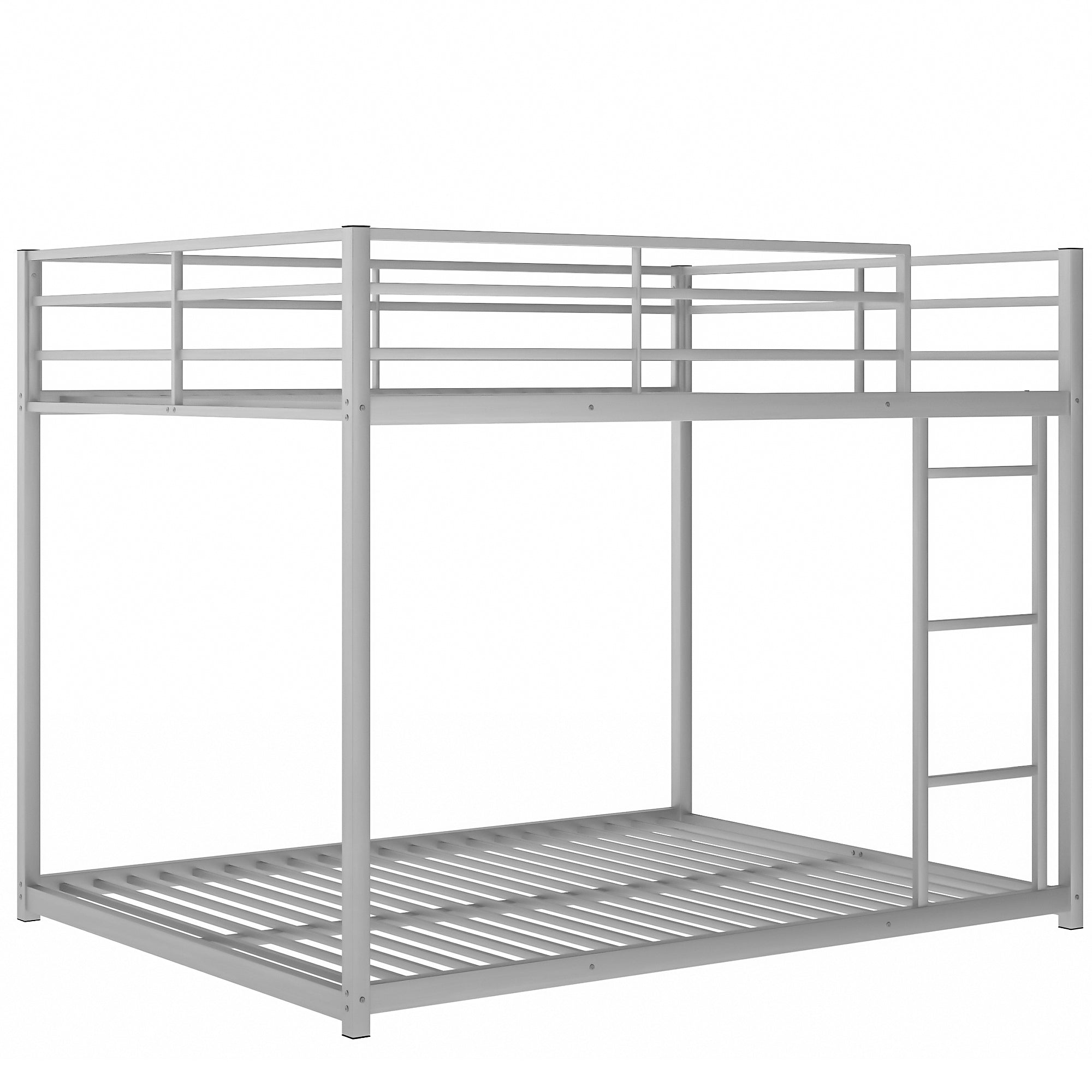 Full over Full Metal Bunk Bed, Low Bunk Bed with silver-metal