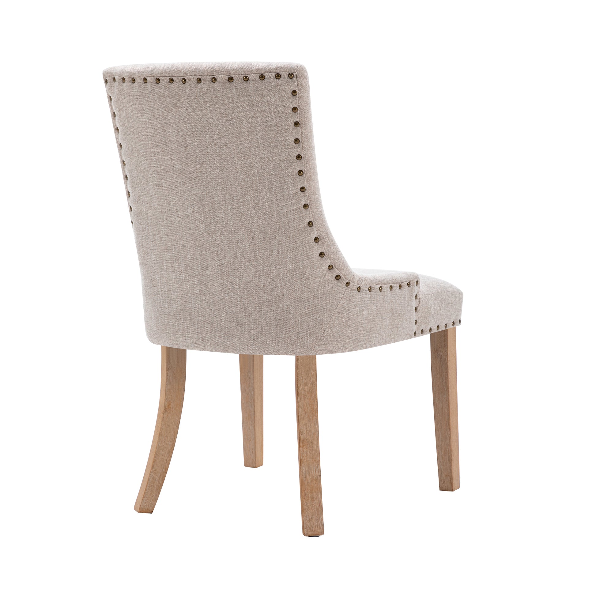 Hengming Set Of 2 Fabric Dining Chairs Leisure Padded Chairs With Rubber Wood Legs,Nailed Trim, Beige Beige Upholstered Fabric