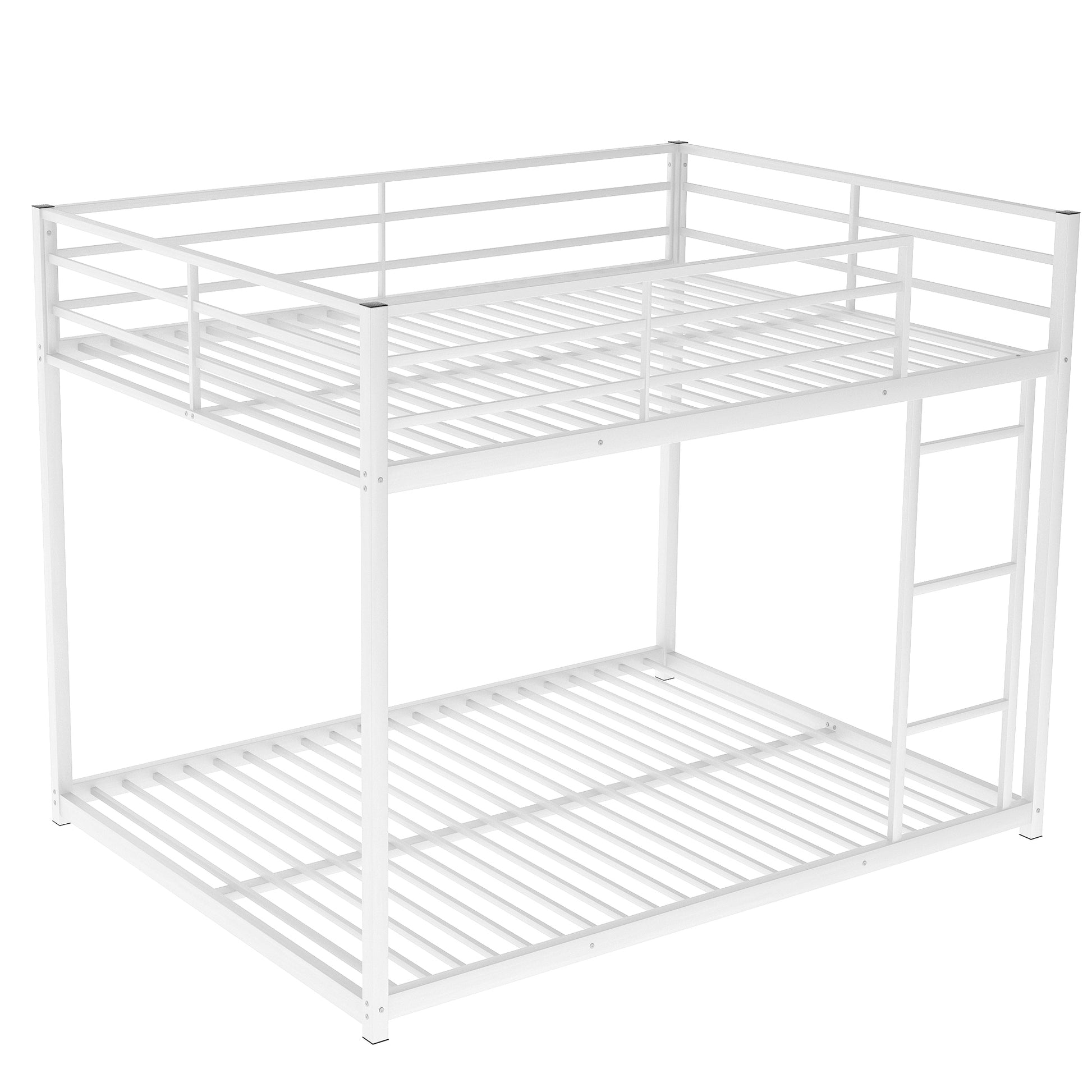 Full over Full Metal Bunk Bed, Low Bunk Bed with white-metal