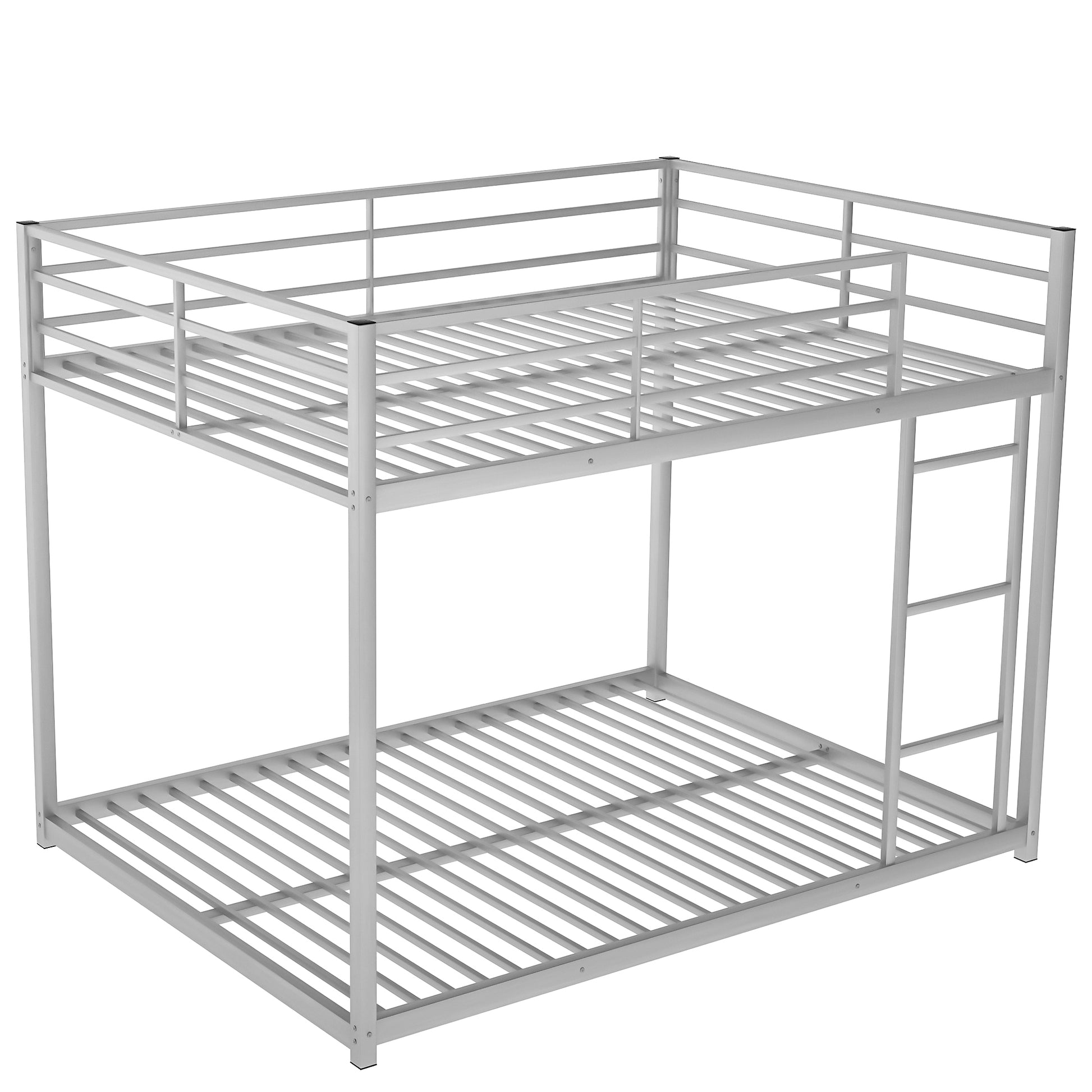 Full over Full Metal Bunk Bed, Low Bunk Bed with silver-metal