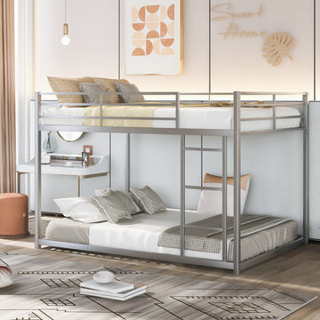 Full over Full Metal Bunk Bed, Low Bunk Bed with silver-metal