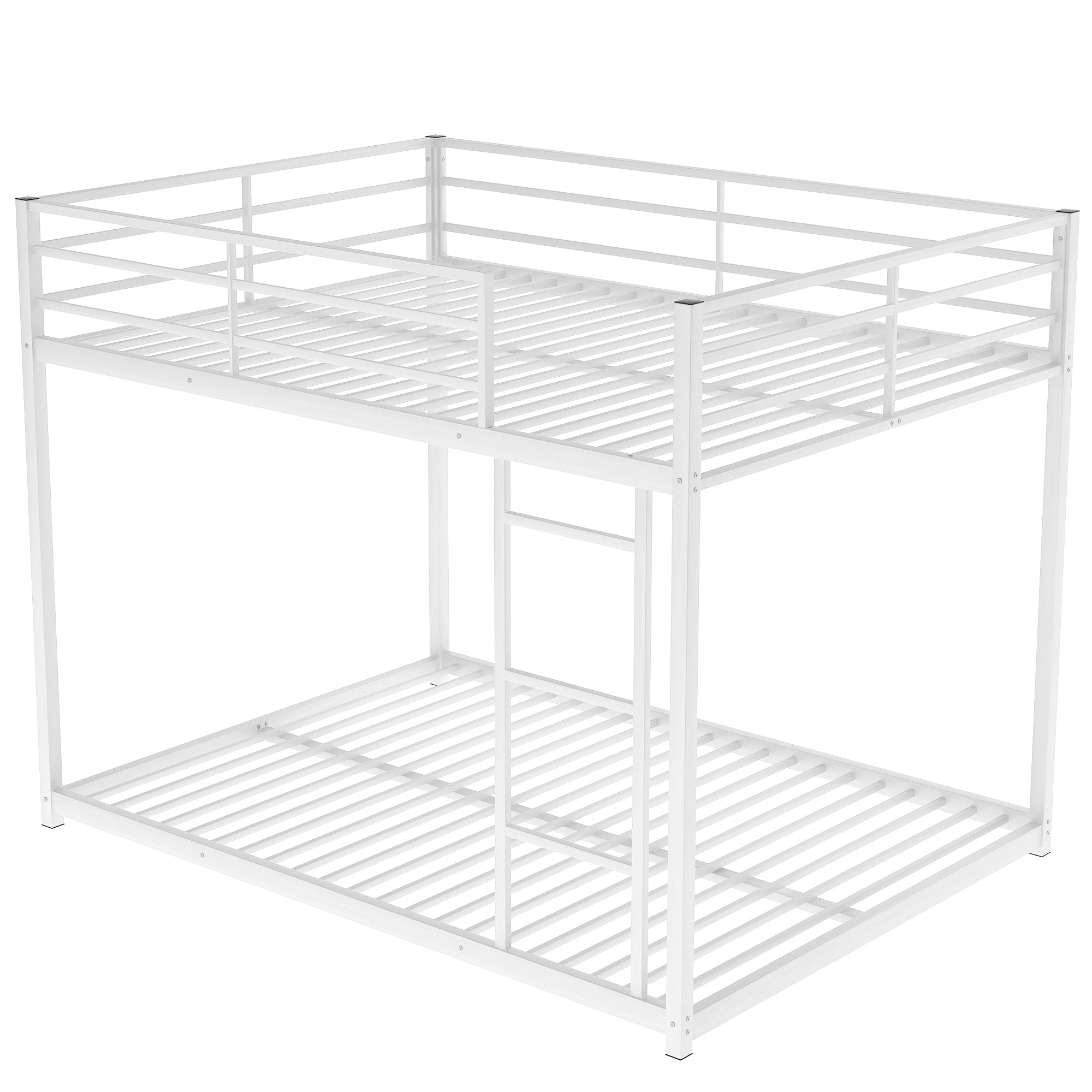 Full over Full Metal Bunk Bed, Low Bunk Bed with white-metal