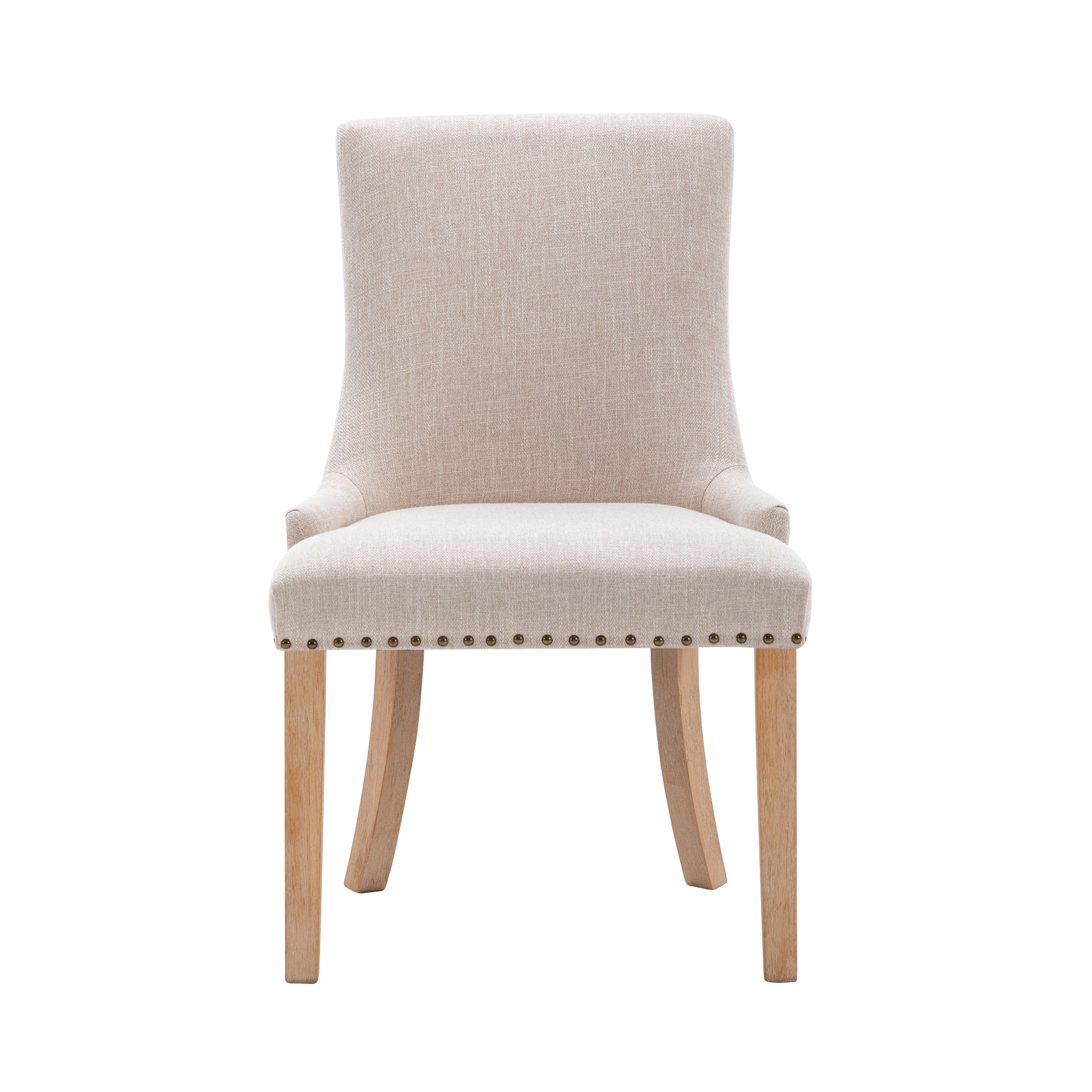 Hengming Set Of 2 Fabric Dining Chairs Leisure Padded Chairs With Rubber Wood Legs,Nailed Trim, Beige Beige Upholstered Fabric