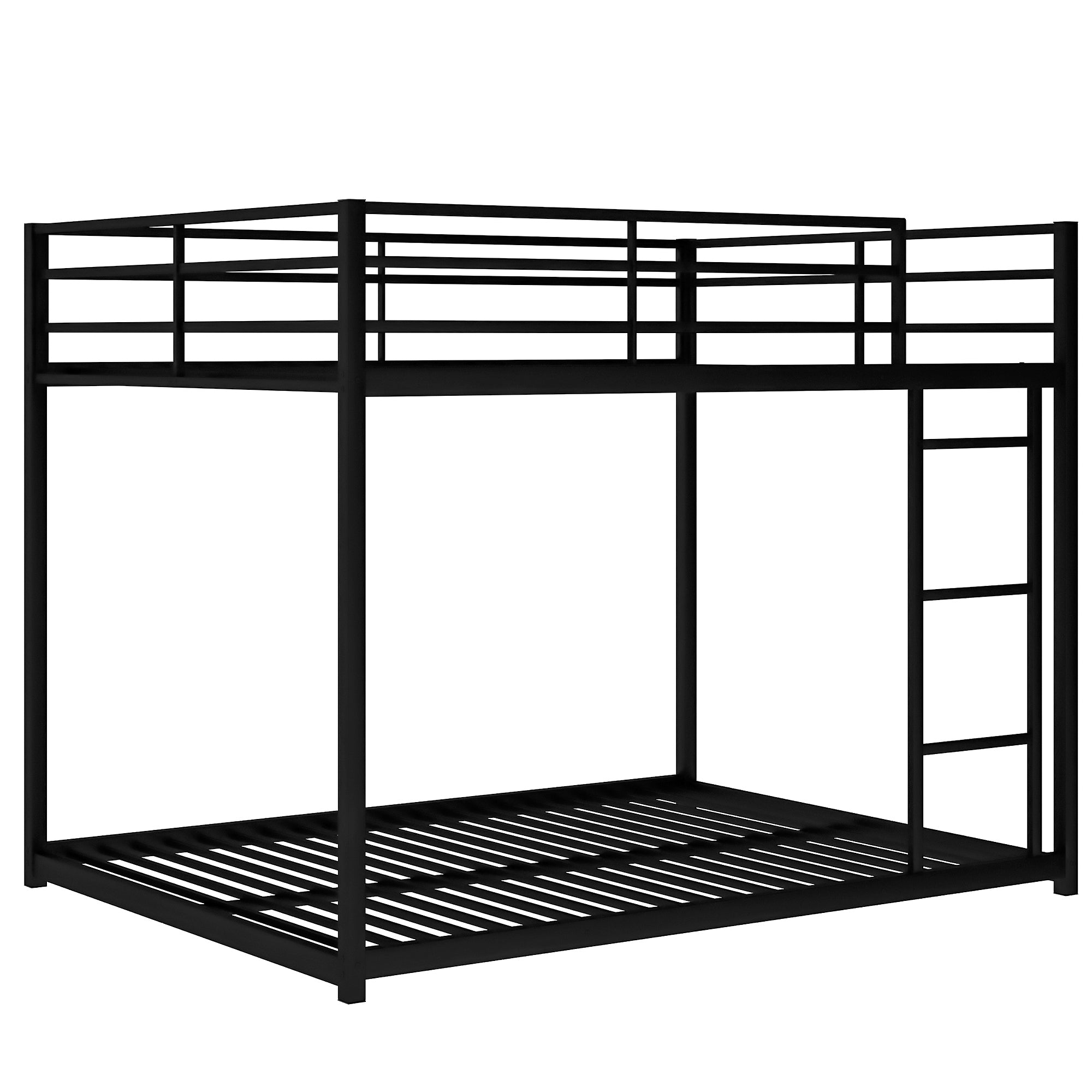 Full over Full Metal Bunk Bed, Low Bunk Bed with black-metal
