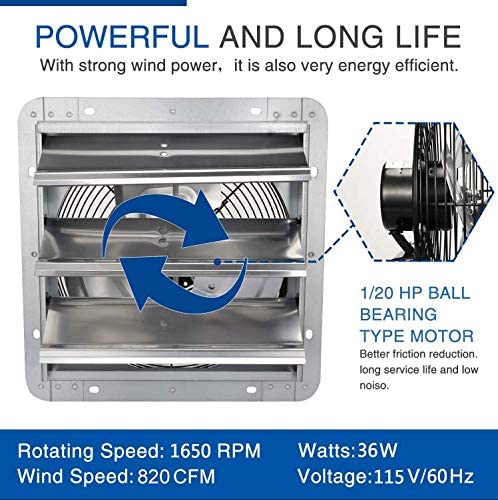 Ipower 10 Inch Shutter Exhaust Fan Aluminum,115 V, 60Hz, 63W, 0. 52A, 1630Rpm, 705Cfm, Silver Silver Aluminium