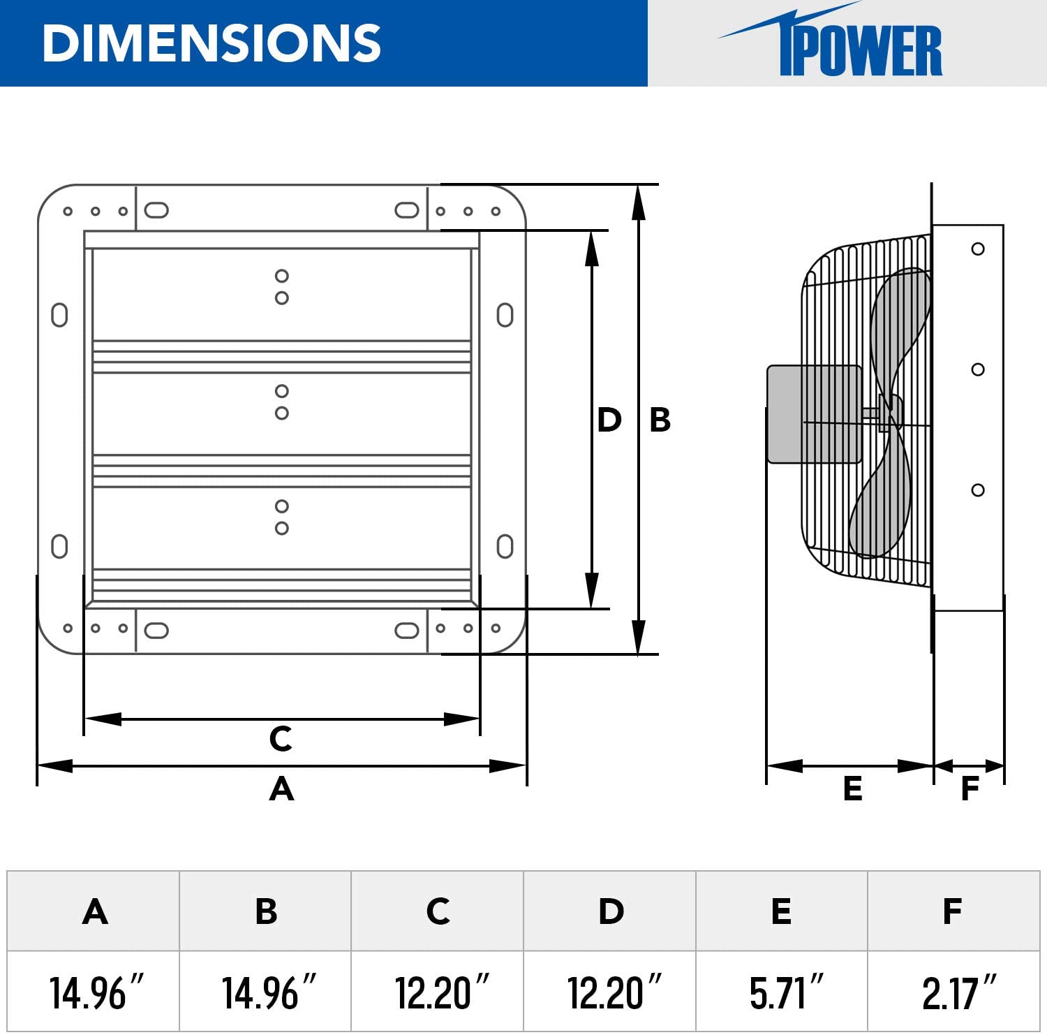 Ipower 12 Inch Shutter Exhaust Fan Aluminum,High Speed 1620Rpm, 940 Cfm, 1 Pack, Silver Silver Aluminium