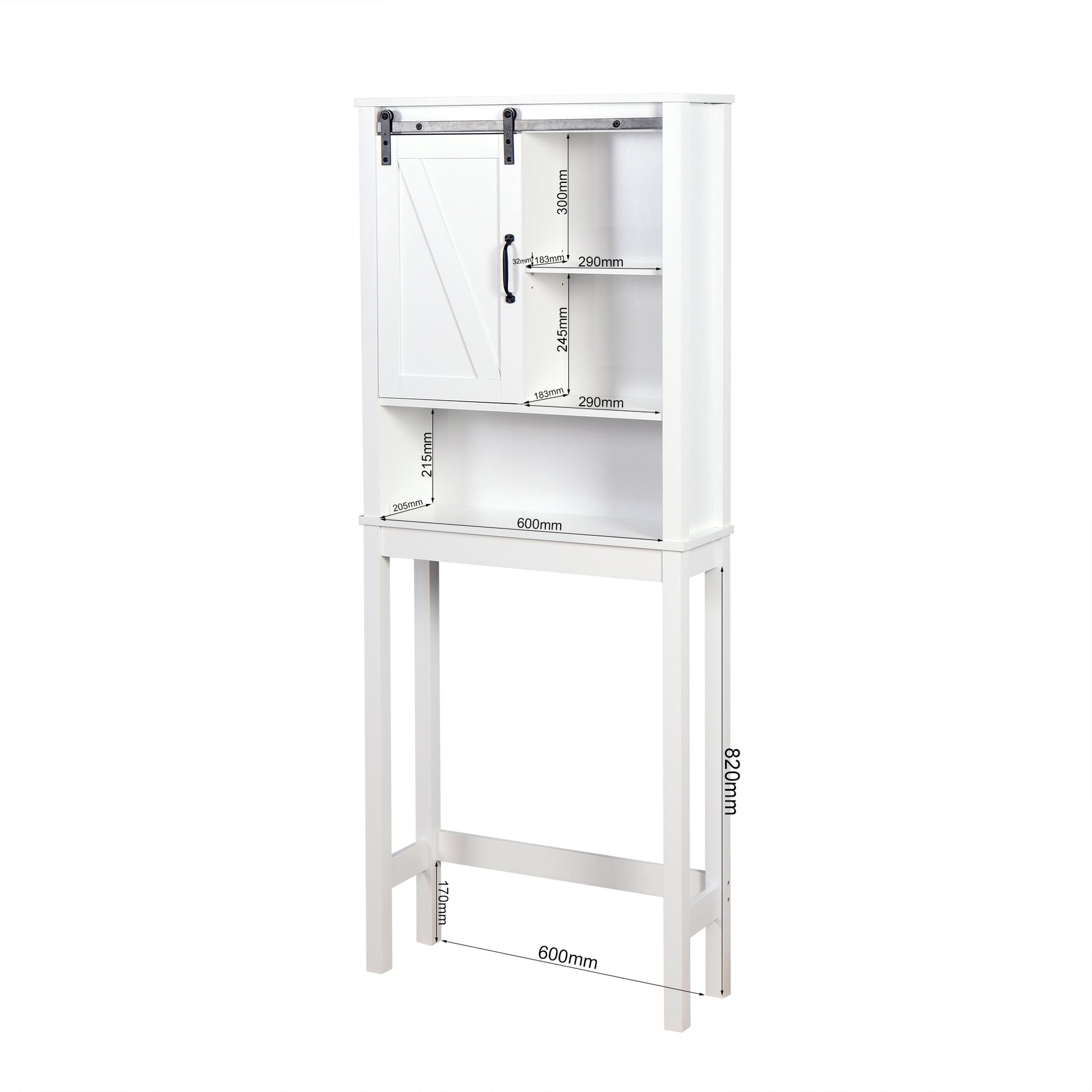 Over The Toilet Storage Cabinet, Space Saving Bathroom Cabinet, With Adjustable Shelves And A Barn Door 27.16 X 9.06 X 67 Inch White Mdf