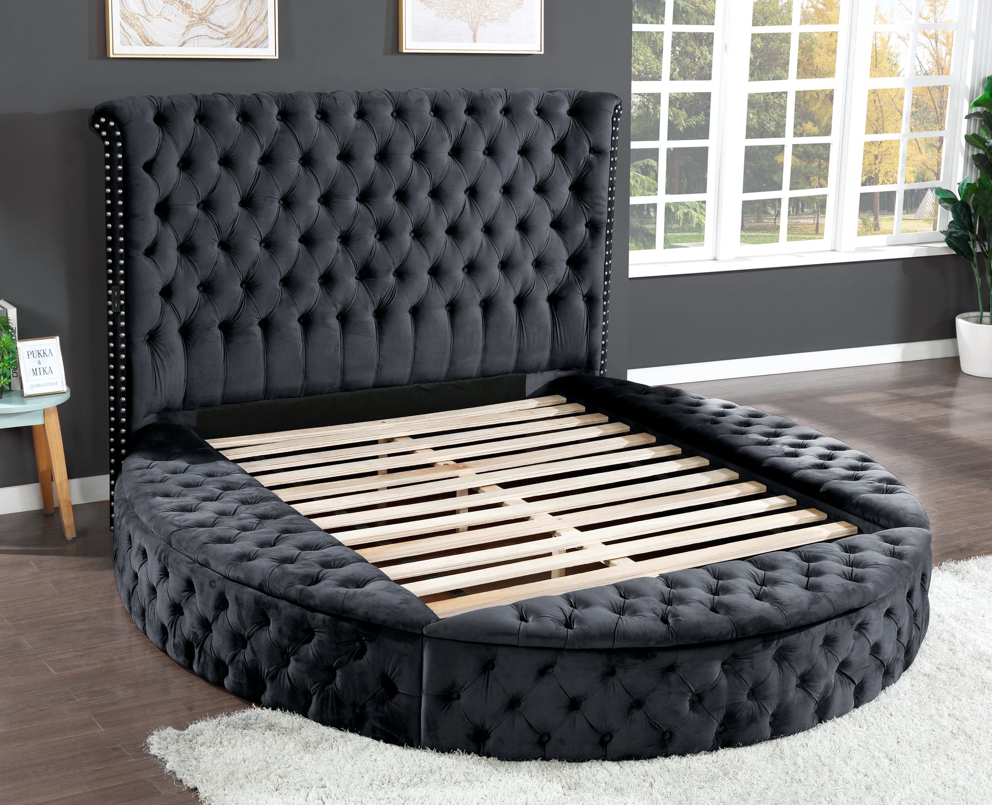 Queen 4 Pc Vanity Bedroom Set Made With Wood In Black Color Box Spring Not Required Queen Black Wood 4 Piece Set Bedroom Contemporary,Modern Solid Wood Mdf Velvet Tufted Wood