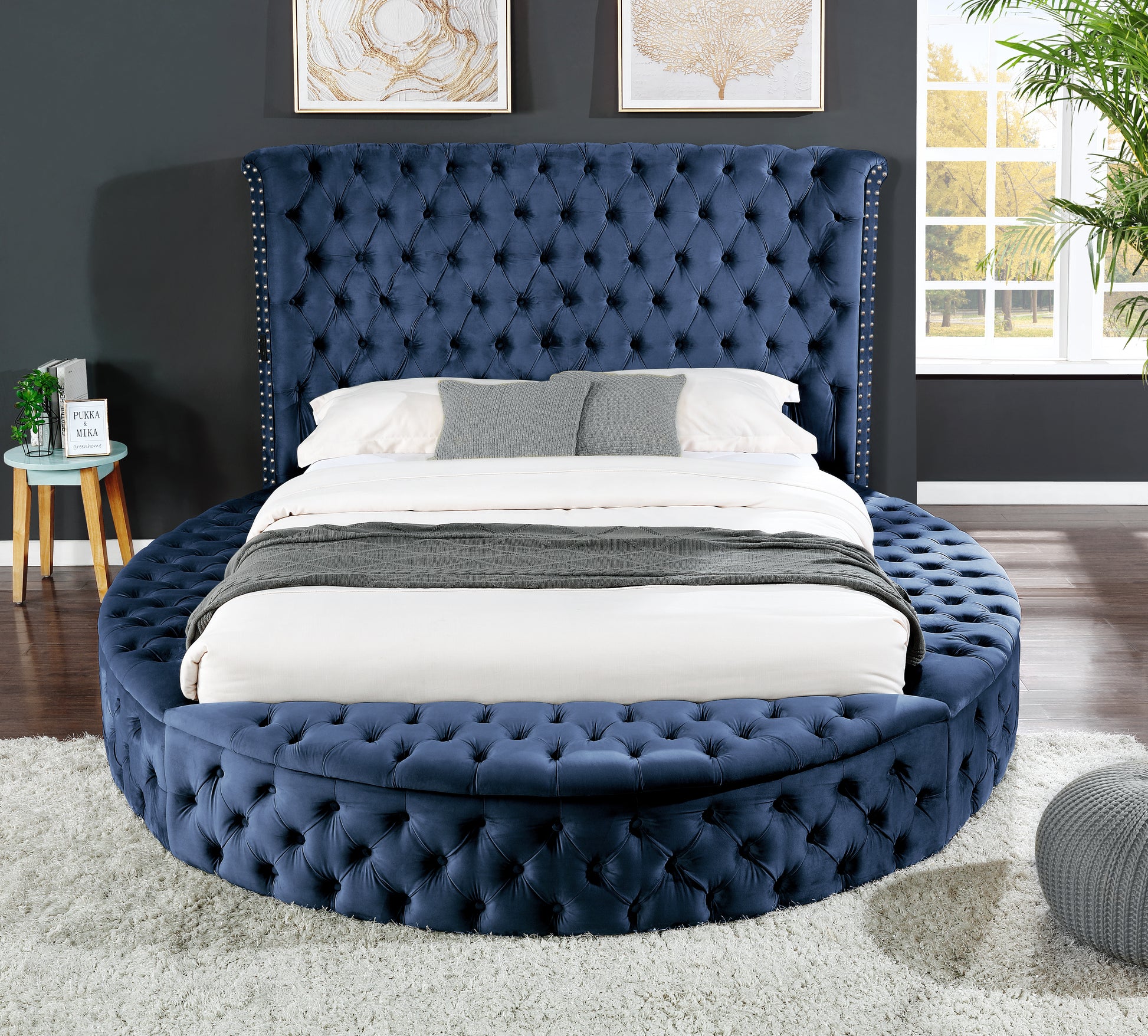 King 4 Pc Bedroom Set Made With Wood In Blue Color Box Spring Not Required King Blue Wood 4 Piece Set Bedroom Bed Included,Dresser Included,Mirror Included,Nightstand Included Contemporary,Modern