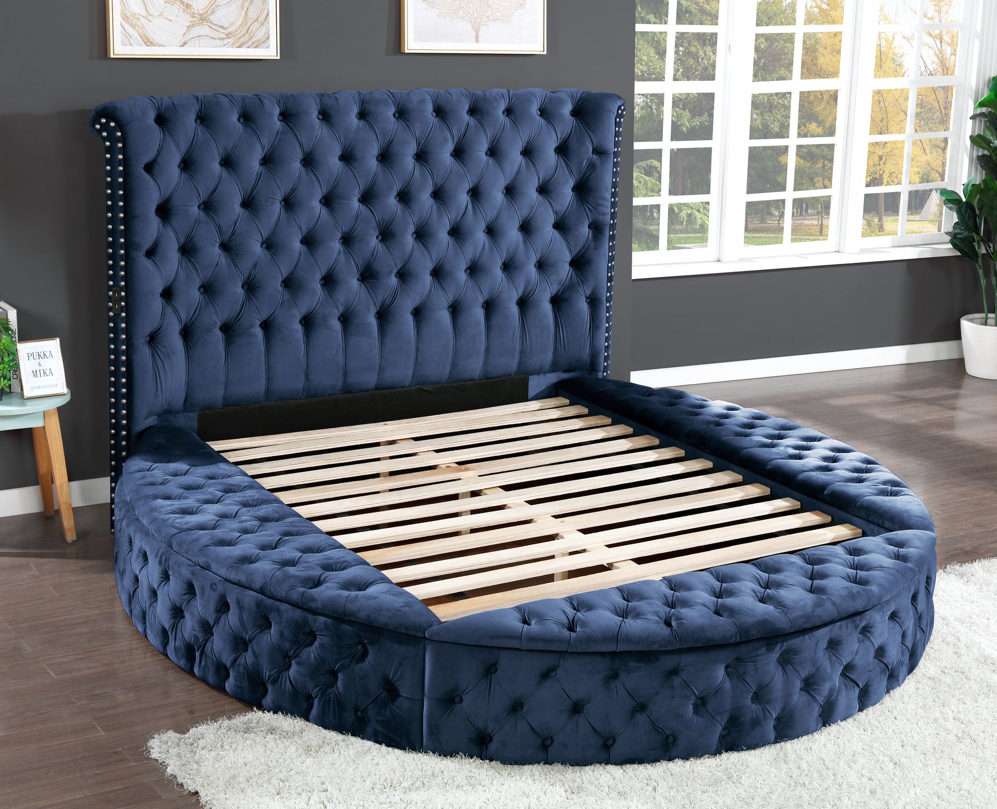 King 4 Pc Bedroom Set Made With Wood In Blue Color Box Spring Not Required King Blue Wood 4 Piece Set Bedroom Bed Included,Dresser Included,Mirror Included,Nightstand Included Contemporary,Modern