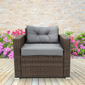 6 Piece Patio Rattan Wicker Outdoor Furniture Conversation Sofa Set With Removeable Cushions And Temper Glass Tabletop Brown Foam Rattan