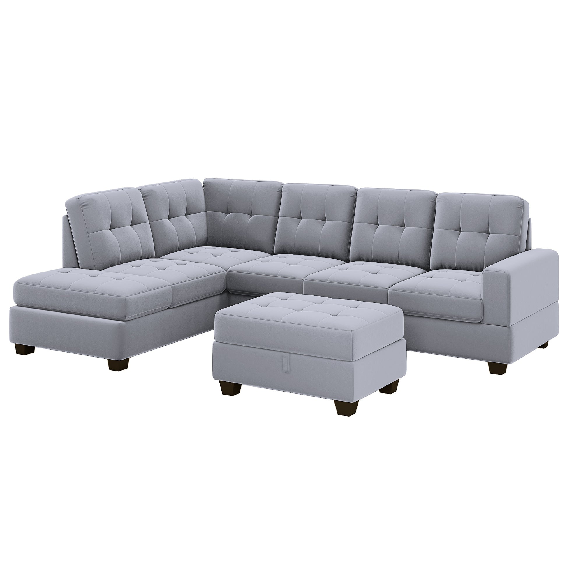 Orisfur. Sectional Sofa With Reversible Chaise Lounge, L Shaped Couch With Storage Ottoman And Cup Holders Antique Gray Foam Velvet