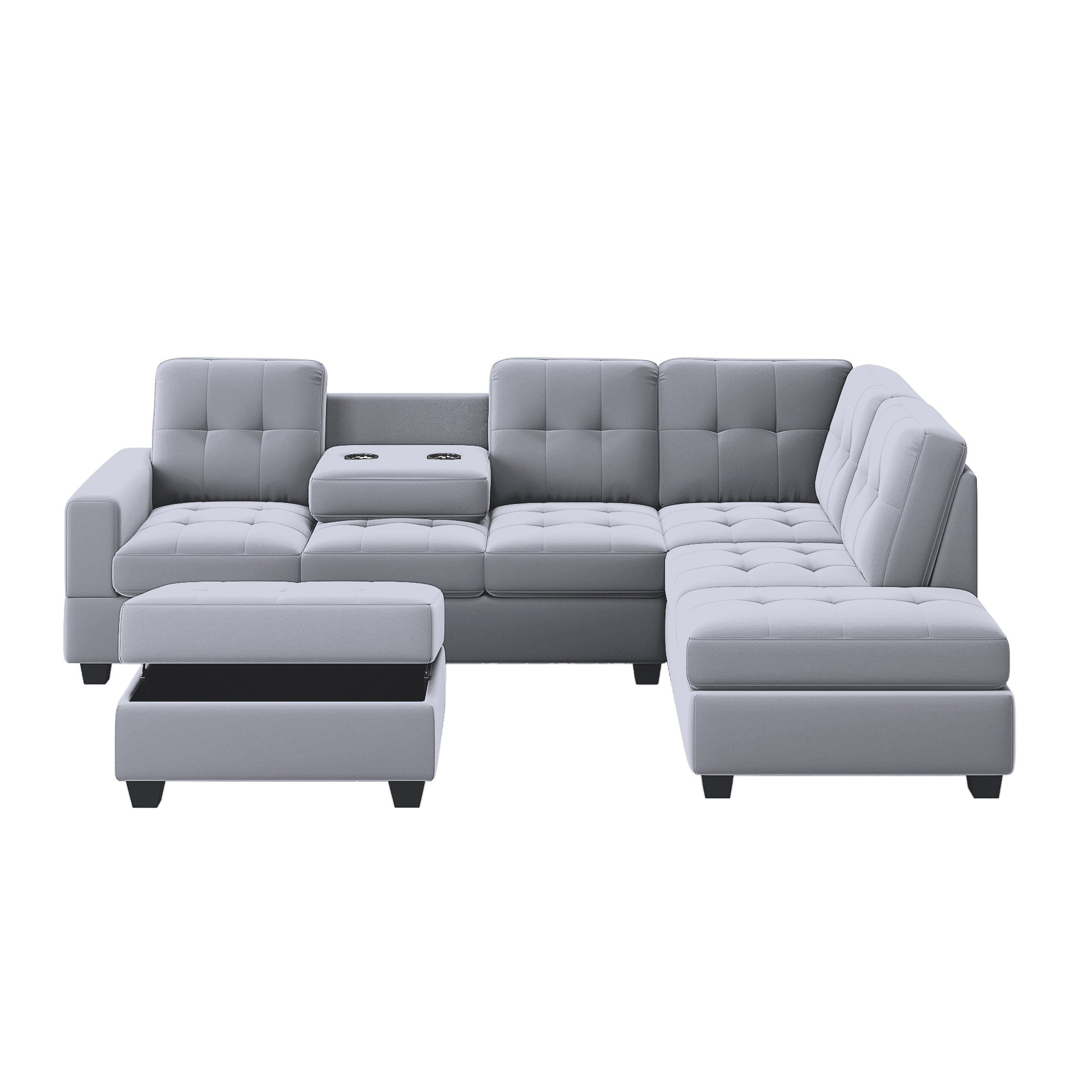 Orisfur. Sectional Sofa With Reversible Chaise Lounge, L Shaped Couch With Storage Ottoman And Cup Holders Antique Gray Foam Velvet