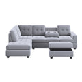 Orisfur. Sectional Sofa With Reversible Chaise Lounge, L Shaped Couch With Storage Ottoman And Cup Holders Antique Gray Foam Velvet