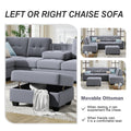 Orisfur. Sectional Sofa With Reversible Chaise Lounge, L Shaped Couch With Storage Ottoman And Cup Holders Antique Gray Foam Velvet