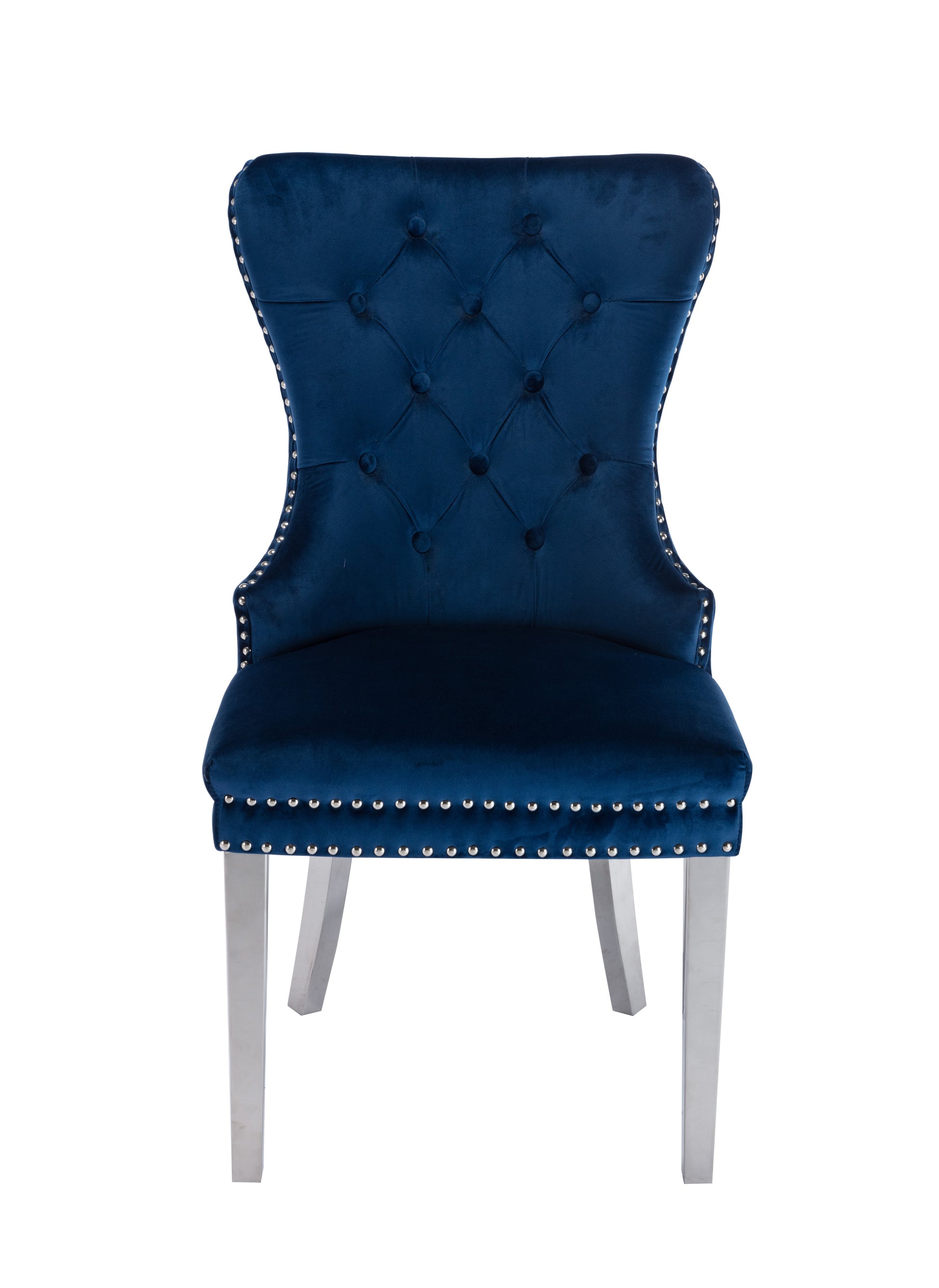 Simba Stainless Steel 2 Piece Chair Finish With Velvet Fabric In Blue Blue Dining Room Contemporary,Modern Accent Chairs Tufted Back Stainless Steel