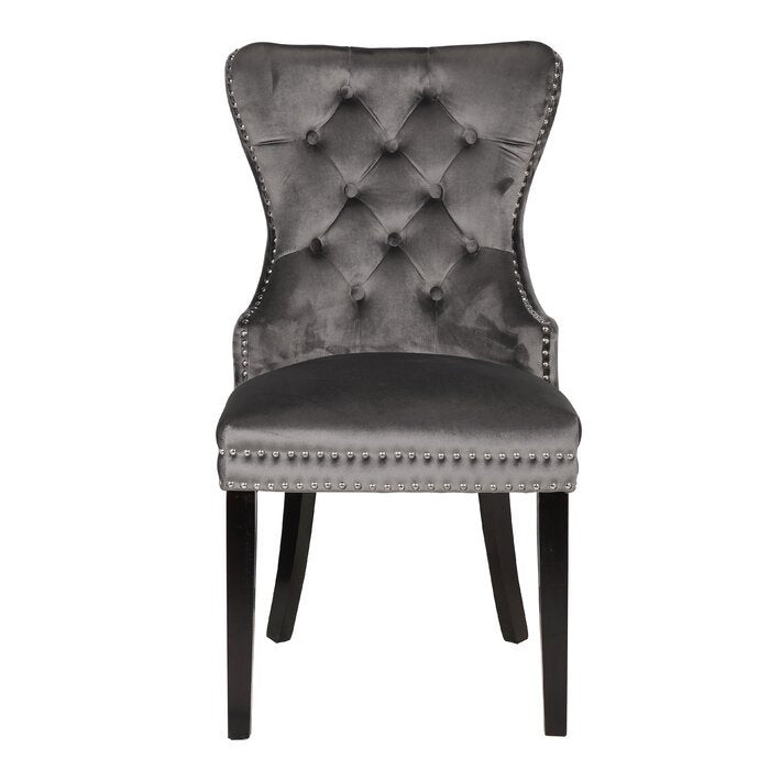 Erica 2 Piece Wood Legs Dinning Chair Finish With Velvet Fabric In Dark Gray Acacia Wood Dark Gray Primary Living Space Wipe Clean Transitional Accent Chairs Acacia Tufted Back Solid Wood Mdf Wood