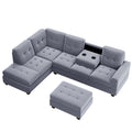 Orisfur. Modern Sectional Sofa With Reversible Chaise, L Shaped Couch Set With Storage Ottoman And Two Cup Holders For Living Room Gray Foam Velvet