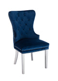 Simba Stainless Steel 2 Piece Chair Finish With Velvet Fabric In Blue Blue Dining Room Contemporary,Modern Accent Chairs Tufted Back Stainless Steel