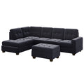 Orisfur. Modern Sectional Sofa With Reversible Chaise, L Shaped Couch Set With Storage Ottoman And Two Cup Holders For Living Room Black Foam Velvet