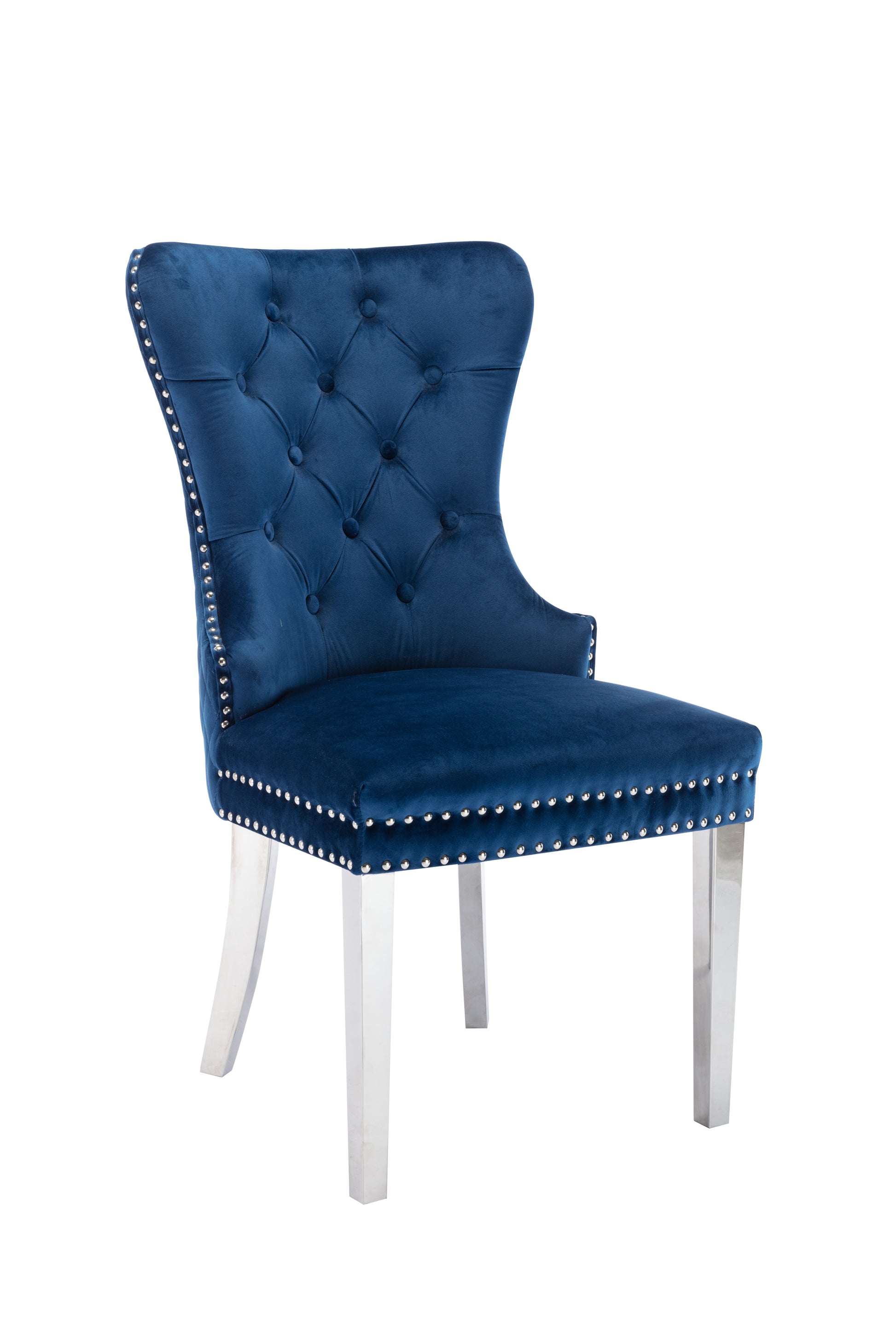 Simba Stainless Steel 2 Piece Chair Finish With Velvet Fabric In Blue Blue Dining Room Contemporary,Modern Accent Chairs Tufted Back Stainless Steel