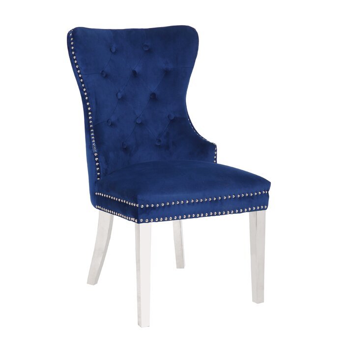 Erica 2 Piece Stainless Steel Legs Chair Finish with acacia wood-navy-primary living