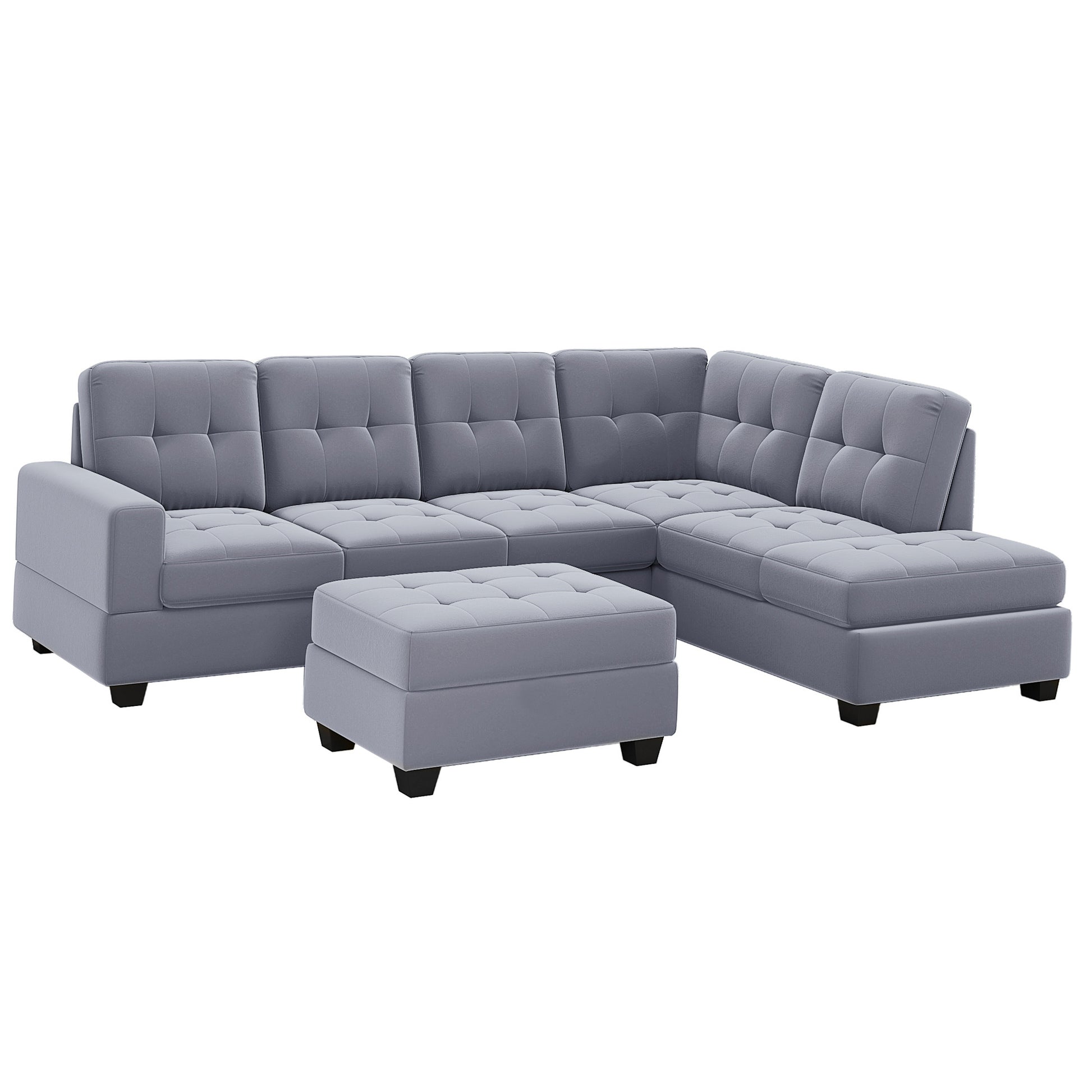 Orisfur. Modern Sectional Sofa With Reversible Chaise, L Shaped Couch Set With Storage Ottoman And Two Cup Holders For Living Room Gray Foam Velvet