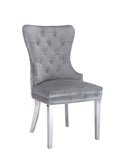 Simba Stainless Steel 2 Piece Chair Finish With Velvet Fabric In Light Gray Light Grey Dining Room Contemporary,Modern Accent Chairs Tufted Back Stainless Steel