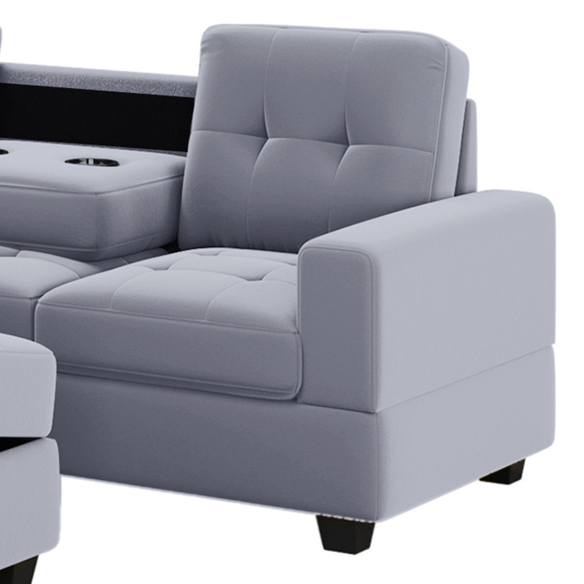 Orisfur. Modern Sectional Sofa With Reversible Chaise, L Shaped Couch Set With Storage Ottoman And Two Cup Holders For Living Room Gray Foam Velvet