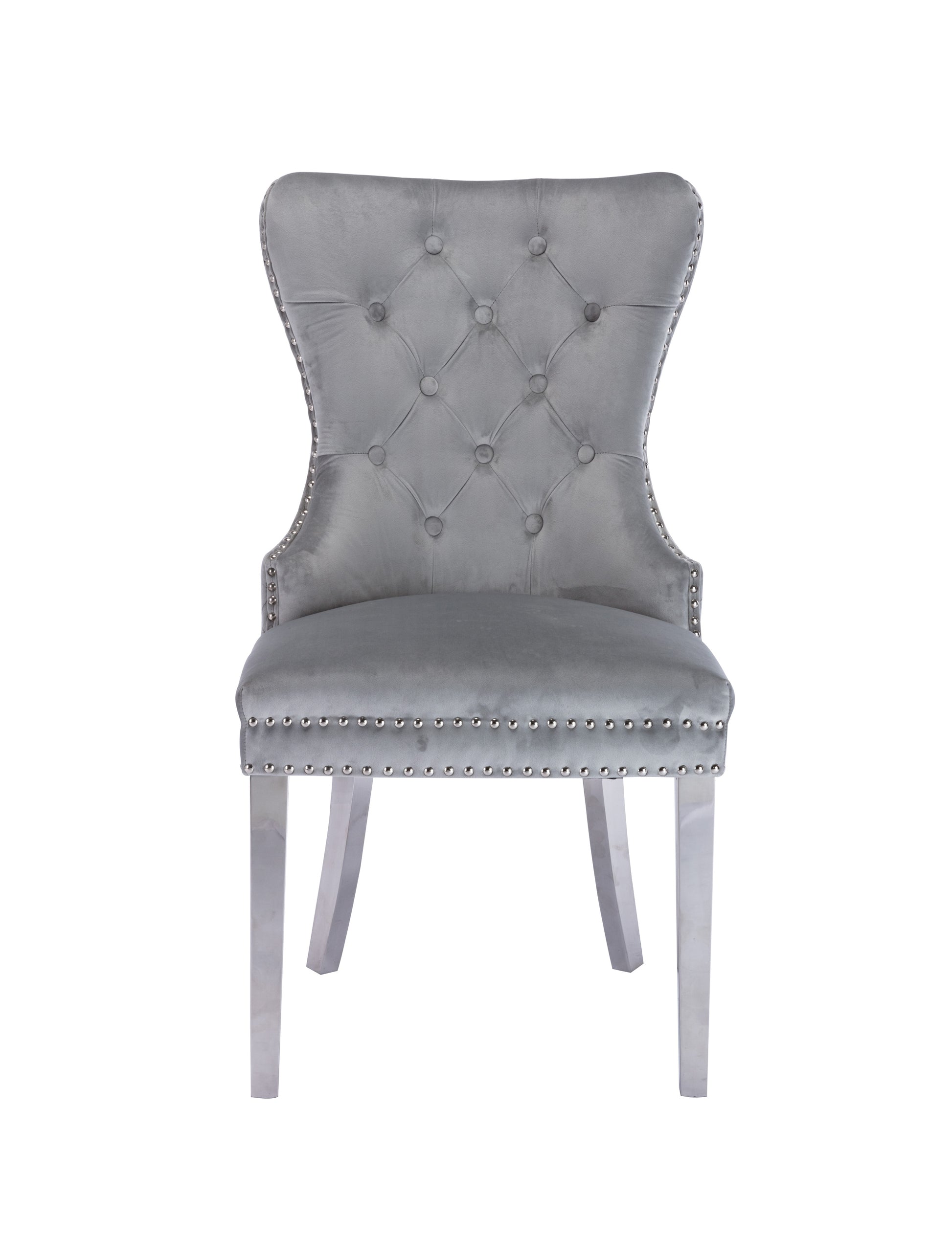 Simba Stainless Steel 2 Piece Chair Finish With Velvet Fabric In Light Gray Light Grey Dining Room Contemporary,Modern Accent Chairs Tufted Back Stainless Steel