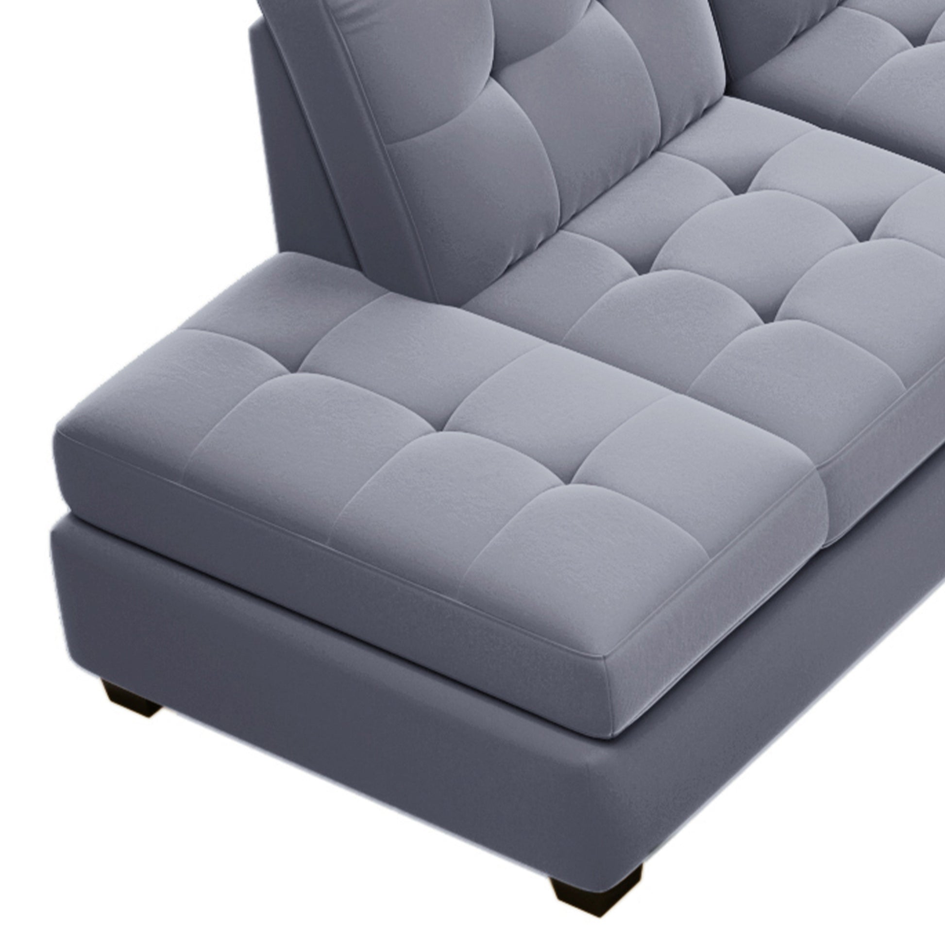 Orisfur. Modern Sectional Sofa With Reversible Chaise, L Shaped Couch Set With Storage Ottoman And Two Cup Holders For Living Room Gray Foam Velvet