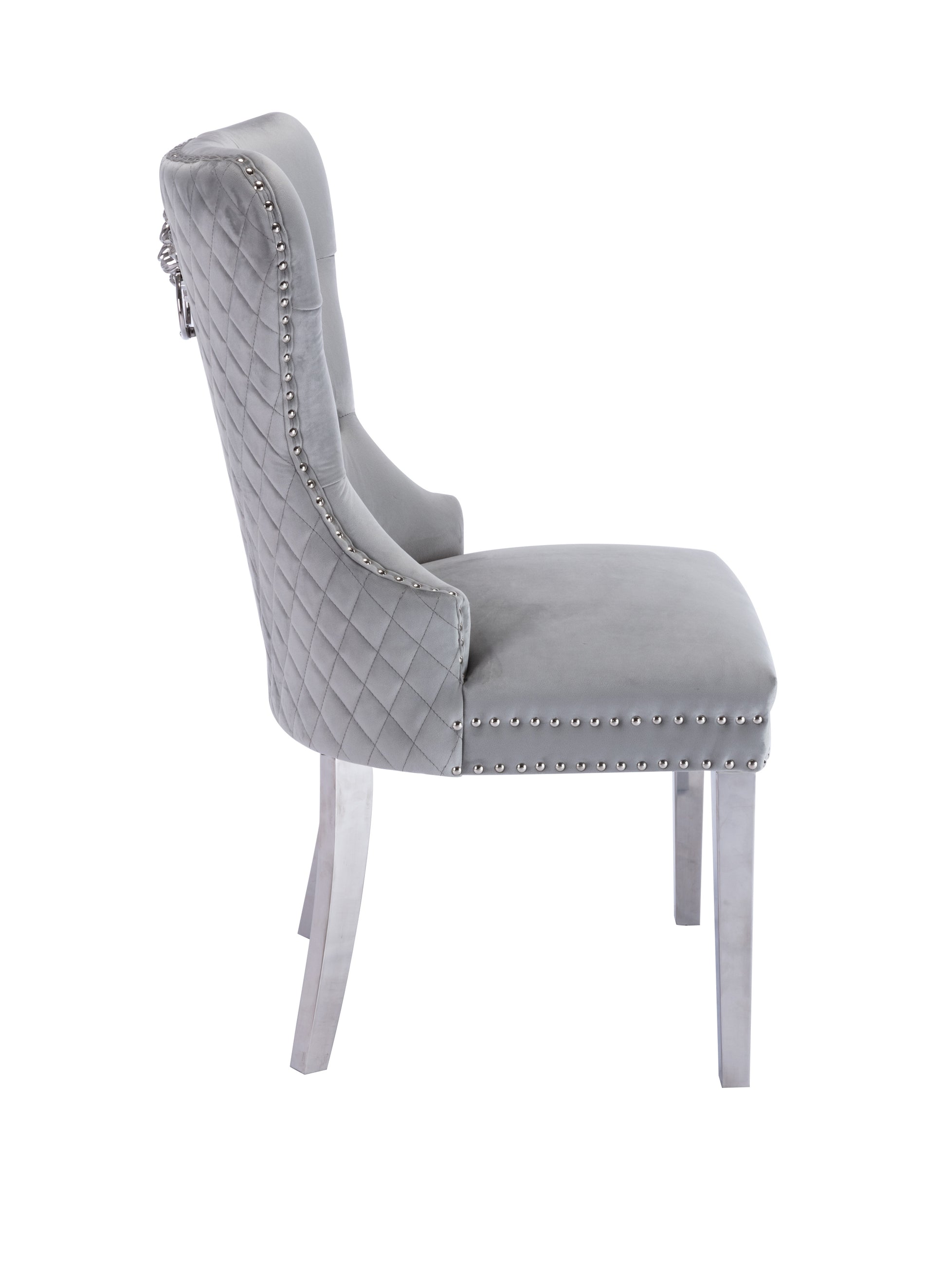 Simba Stainless Steel 2 Piece Chair Finish With Velvet Fabric In Light Gray Light Grey Dining Room Contemporary,Modern Accent Chairs Tufted Back Stainless Steel